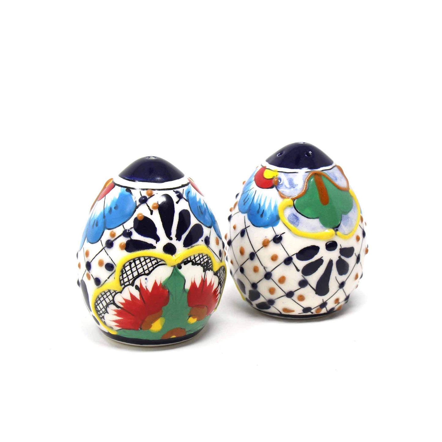 Global Crafts Encantada Handmade Hand-Painted Authentic Mexican Pottery, Salt and Pepper Shaker Set, Dots & Flowers (MC085D-K2)