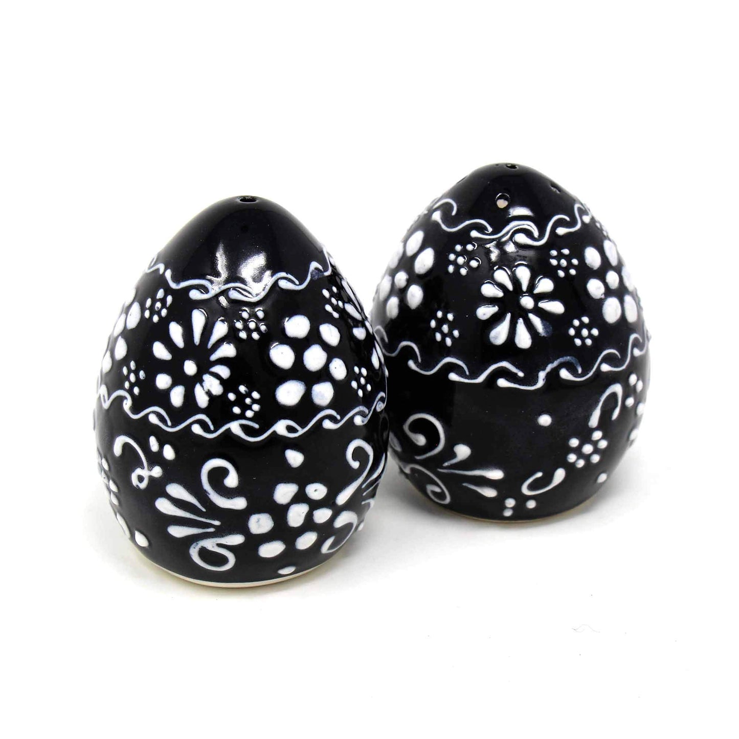 Global Crafts Encantada Handmade Hand-Painted Authentic Mexican Pottery, Salt and Pepper Shaker Set, Ink Collection, Black and White, (MC085I-K2)