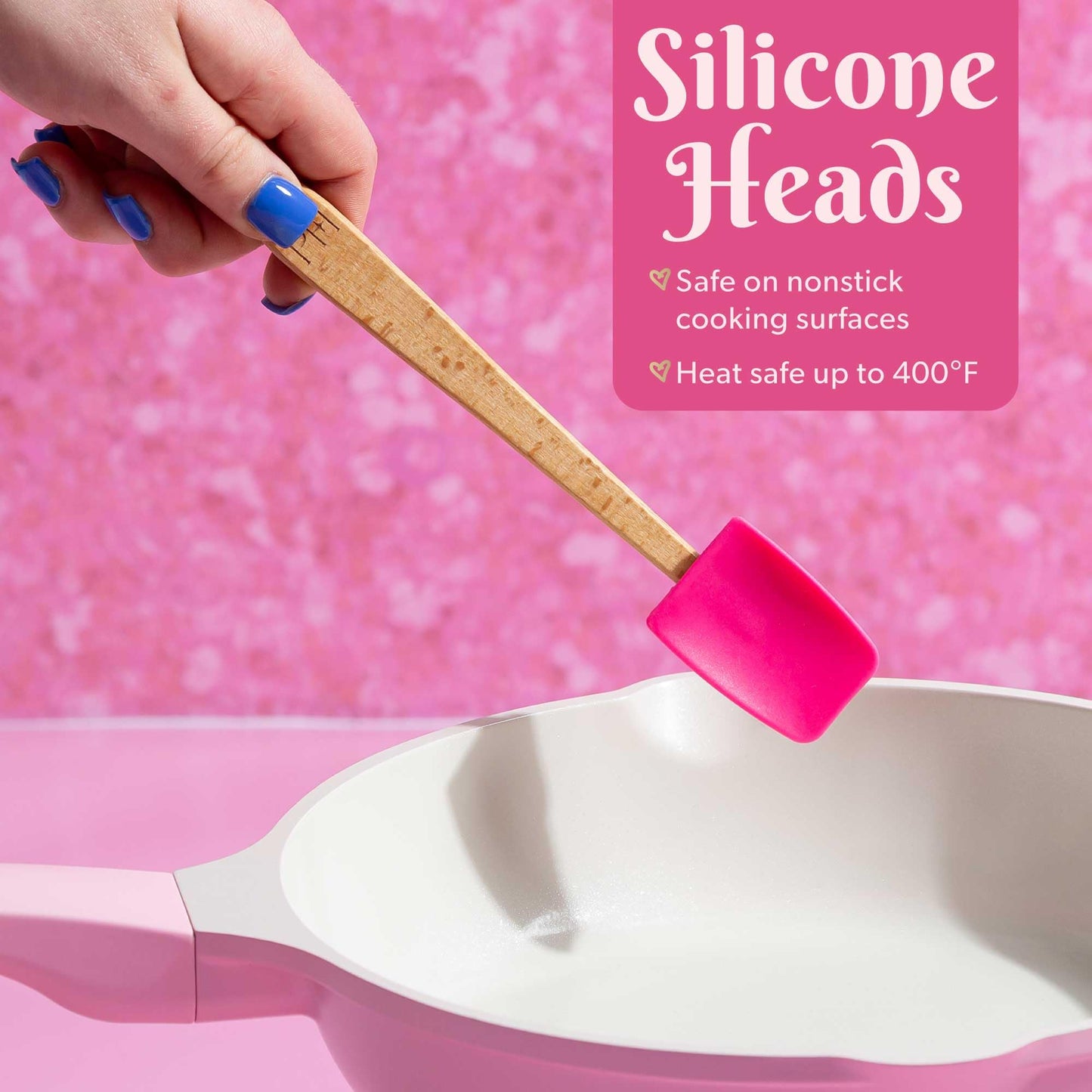 Paris Hilton Mini Silicone Spatula Set, Heat Resistant Kitchen Utensils Tool Set includes Mini rounded spatula, pointed spatula, spoon, all-purpose spatula and basting brush, 5-Piece, Pink