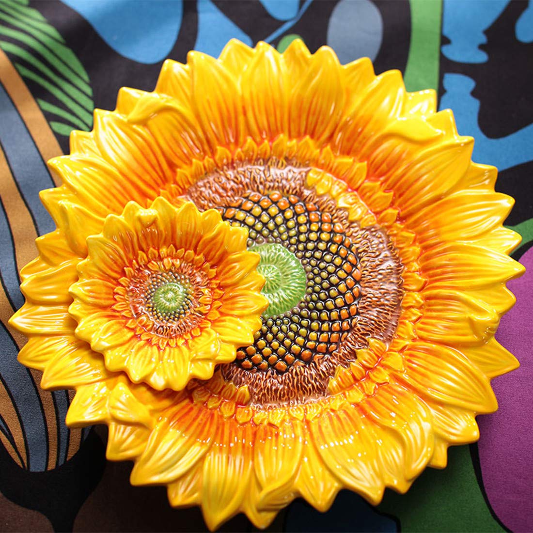 Handpainted 11-Inch Ceramic Chip and Dip Platter with Sunflower Design