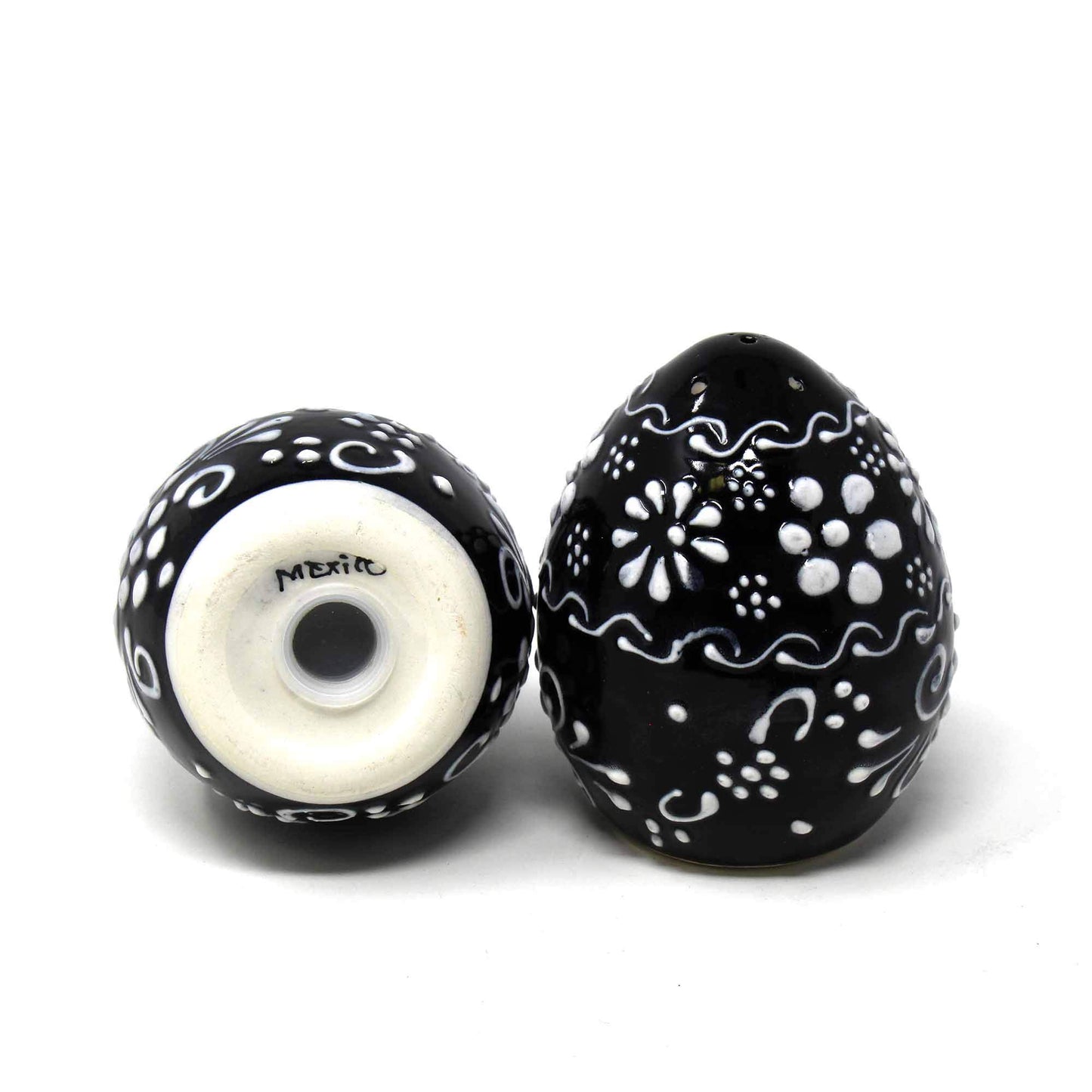 Global Crafts Encantada Handmade Hand-Painted Authentic Mexican Pottery, Salt and Pepper Shaker Set, Ink Collection, Black and White, (MC085I-K2)