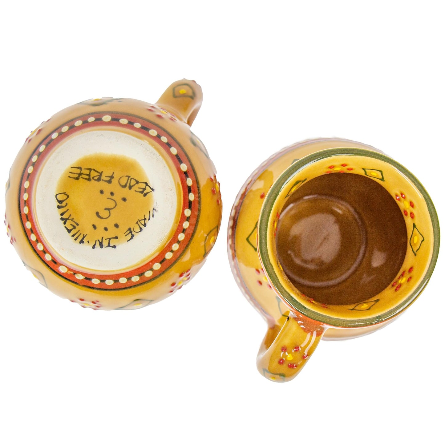 Global Crafts Encantada Handmade Hand-Painted Authentic Mexican Pottery Mugs (2-pack, Gold)