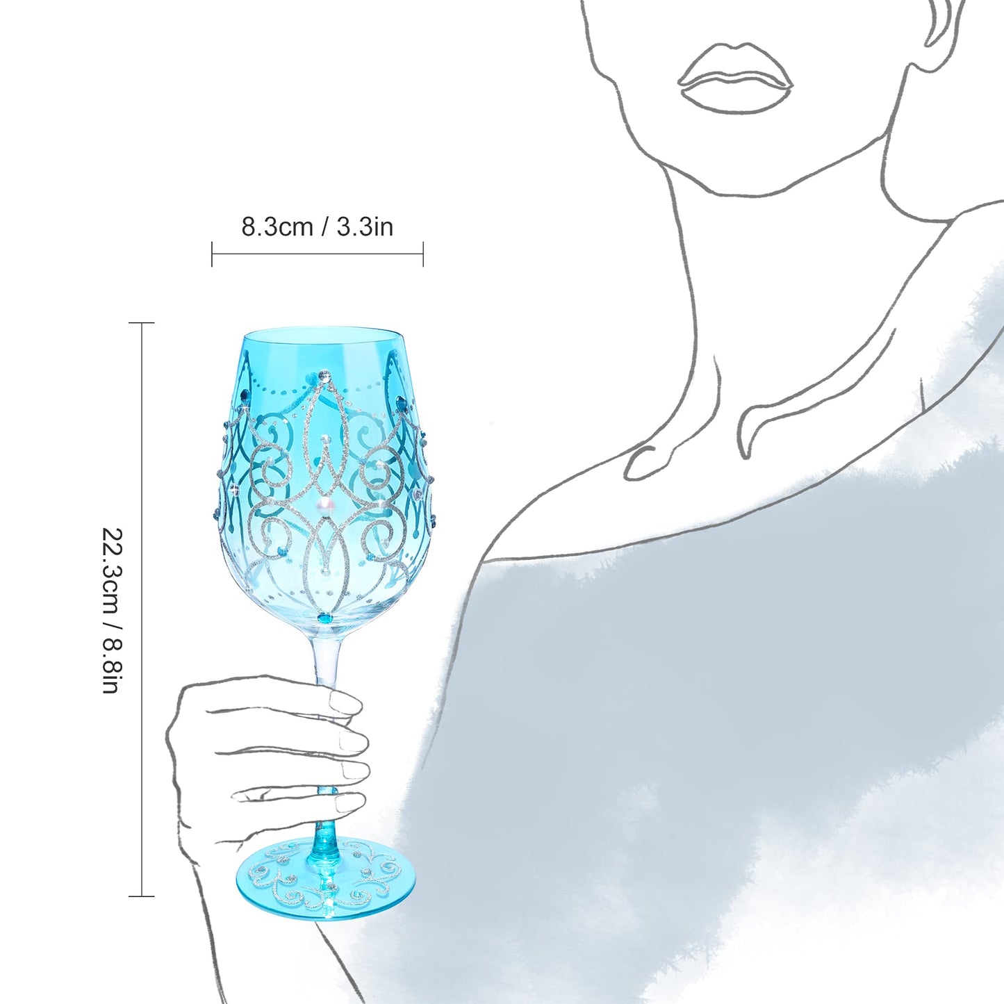 NymphFable Colorful Wine Glass Blue Princess Artisan Painted 15oz Personalised Gift for Birthdays Valentine's Day