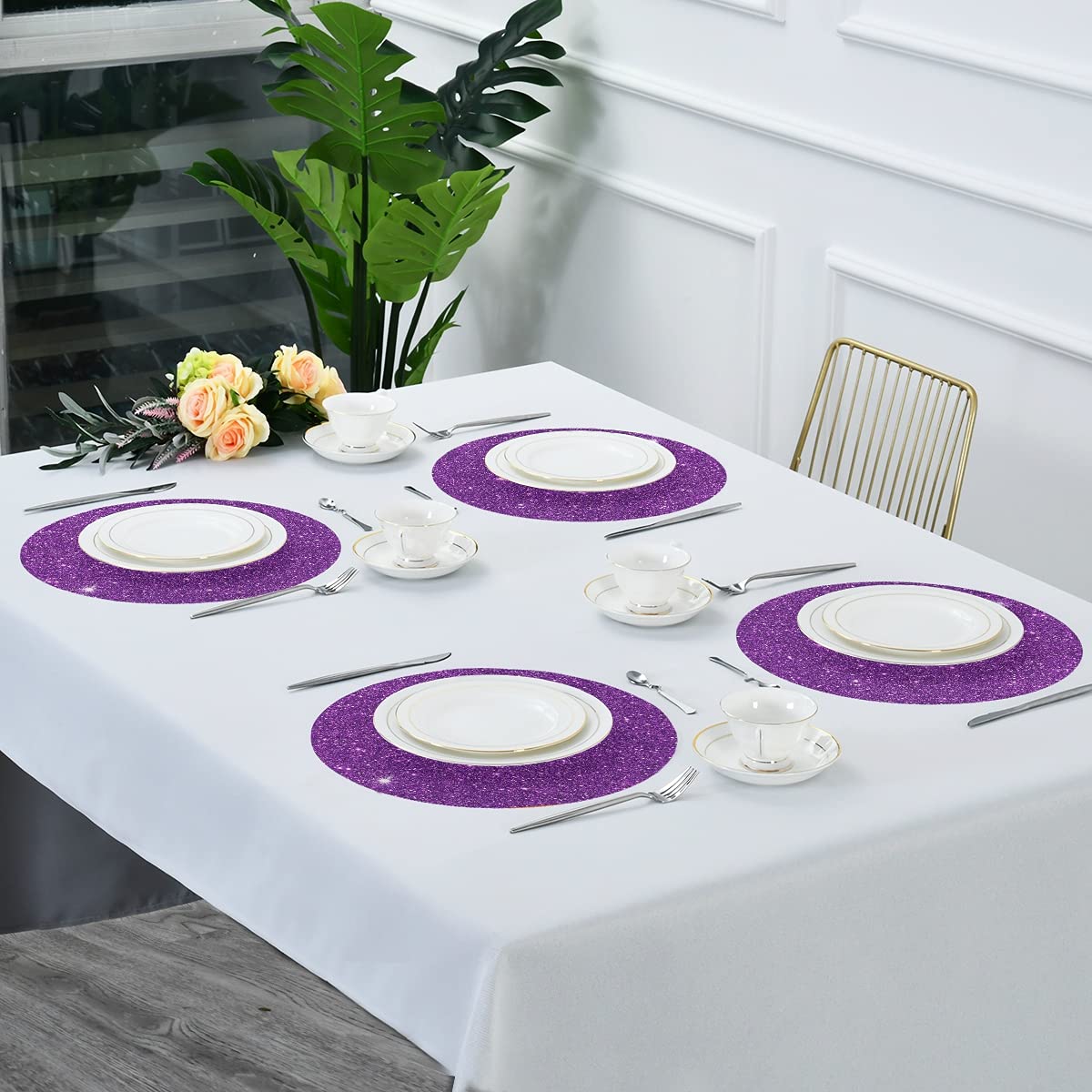 Placemats Purple Placemats Purple Dark Sparkly Glitter Shinning Place Mat Set of 4 Table Mats 15.4 inch for Kitchen Dining Table Holiday Party