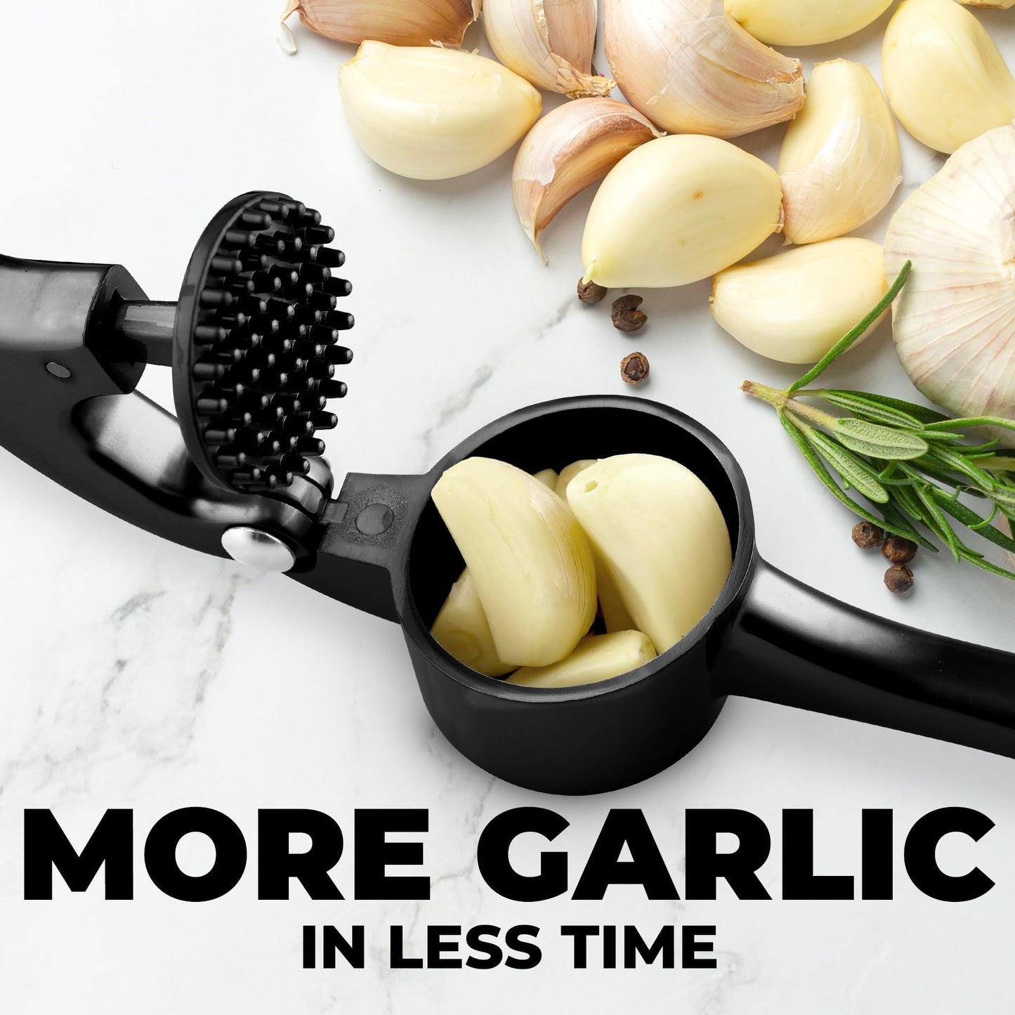 Zulay Kitchen Large Premium Garlic Press Set - Bigger Bowl for Bigger Garlic - Rust Proof and Dishwasher Safe Garlic Mincer Tool - Easy-Squeeze, Easy-Clean Silicone Garlic Peeler and Brush (Black)