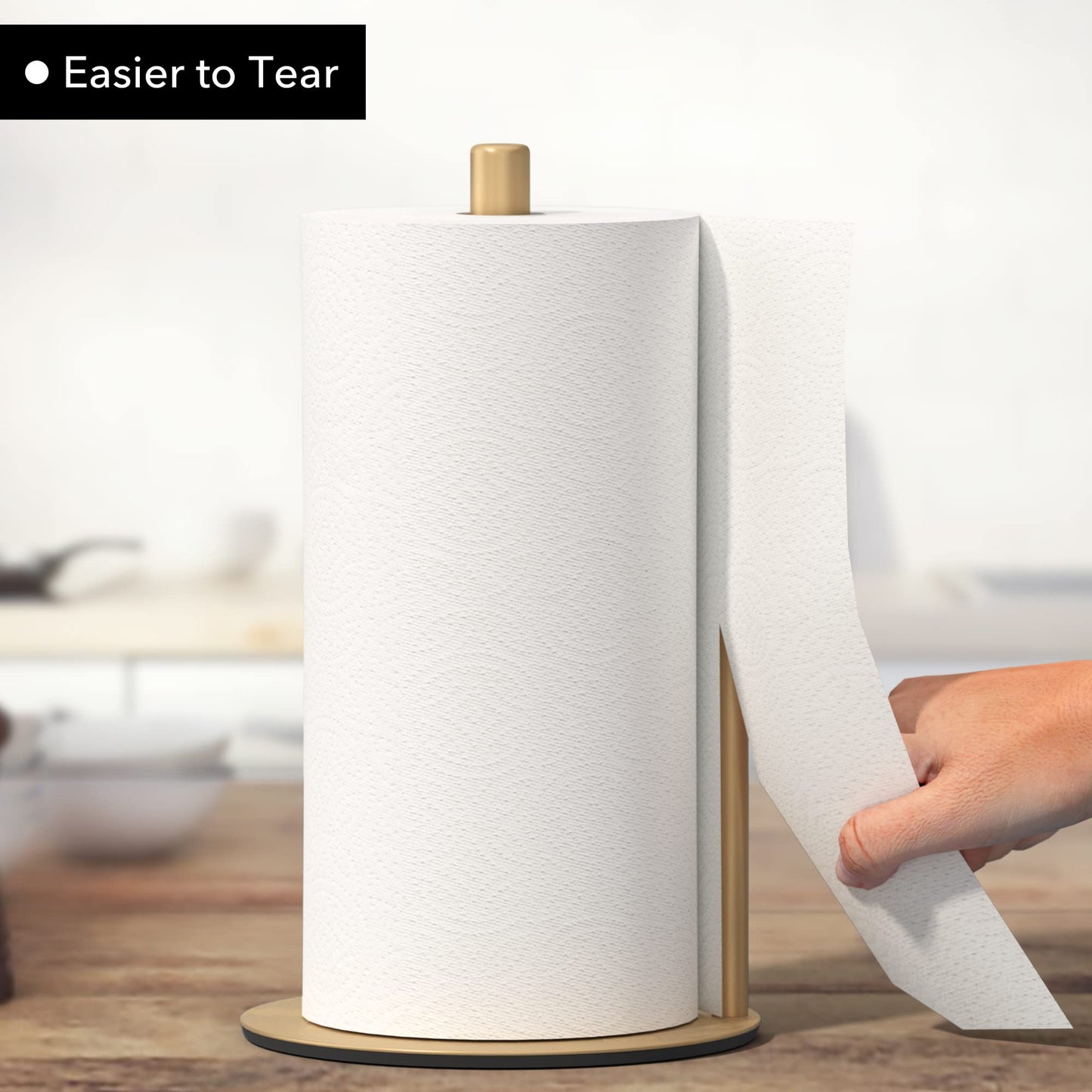 Paper Towel Holder Gold Kitchen Roll Holder, Premium Stainless Steel Paper Towel Holder for Kitchen Roll Organize, Countertop Roll Dispenser with Weighted Base