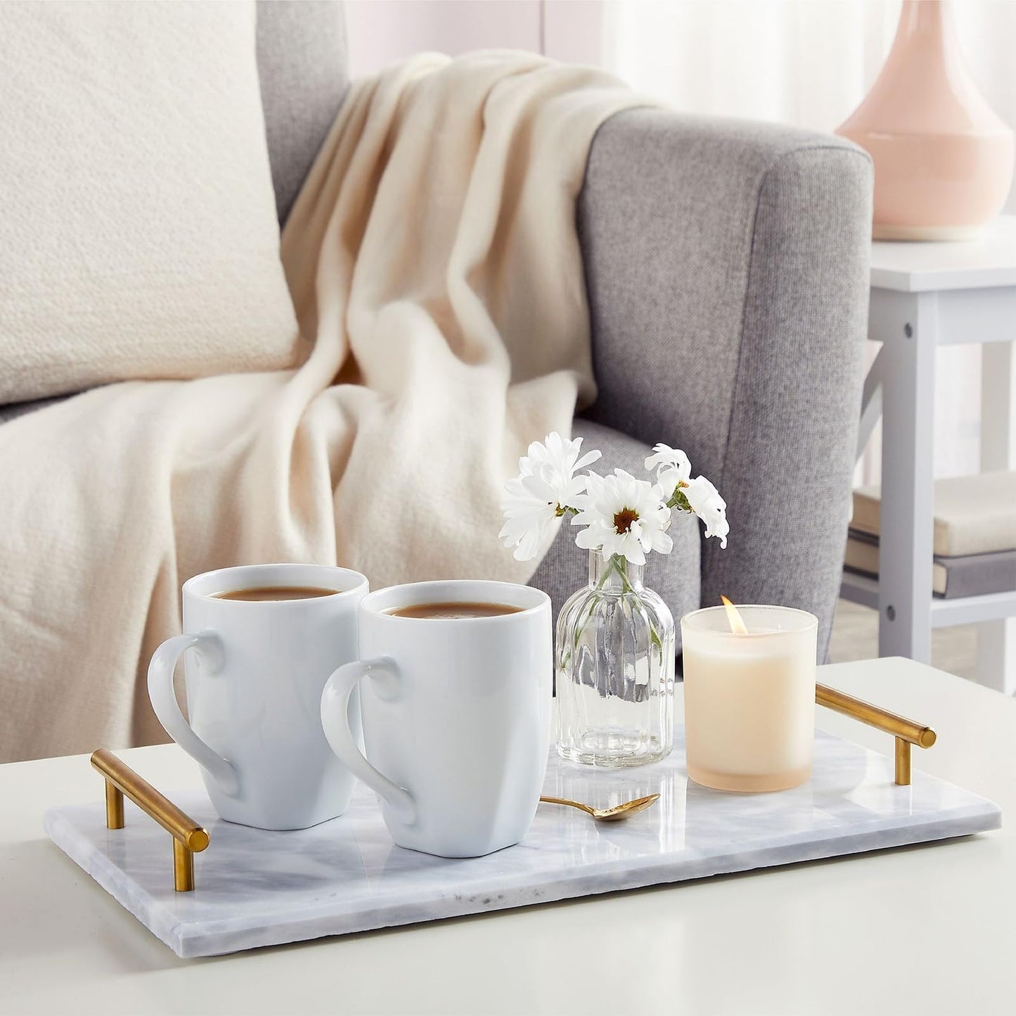 Juvale Marble Serving Tray with Gold Handles for Coffee Table, Kitchen (Rectangle, 15x7.5 in)