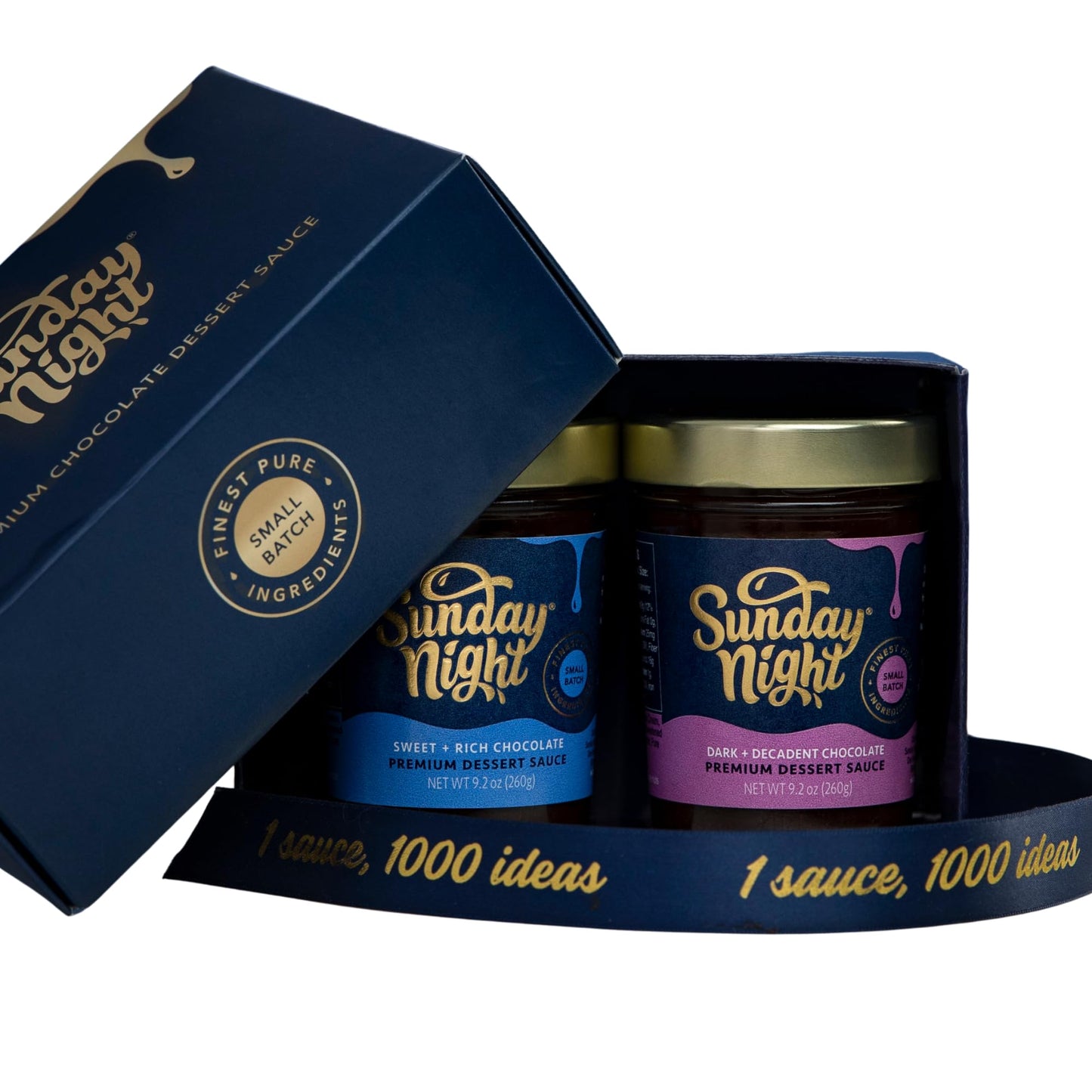 Sunday Night Foods | Sweet & Rich, Dark & Decadent Duo Gift Box Premium Dessert Sauce Gift Set 9.2 oz jars