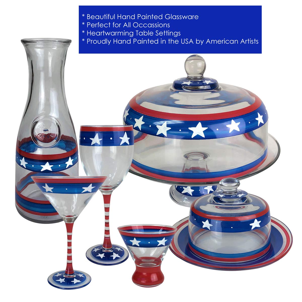 Golden Hill Studio Hand Painted Champagne Flute Set of 2 - Patriotic Collection - Hand Painted Glassware by USA Artists - Unique and Decorative Champagne Glasses, July 4th Kitchen Table Décor
