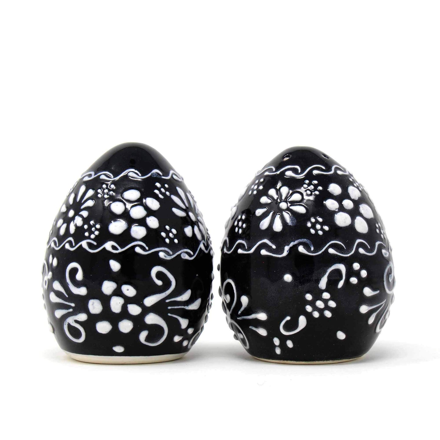 Global Crafts Encantada Handmade Hand-Painted Authentic Mexican Pottery, Salt and Pepper Shaker Set, Ink Collection, Black and White, (MC085I-K2)