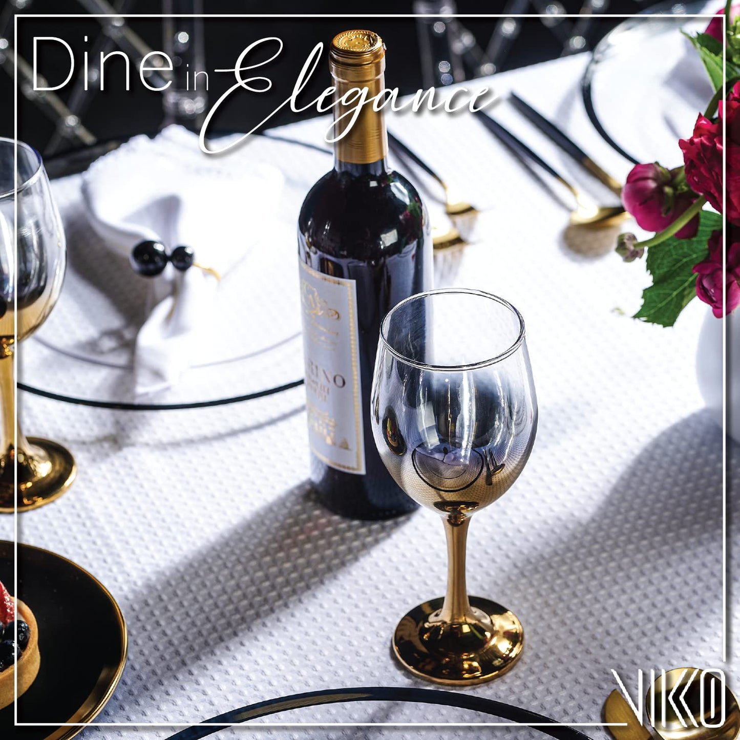 Vikko Décor Gold Ombre Wine Glasses: 14 Ounce Fancy Wine Glasses With Stem for Red and White Wine – Thick and Durable – Dishwasher Safe Goblets – Great Gift Idea – Set of 6 Decorative Wine Glasses…