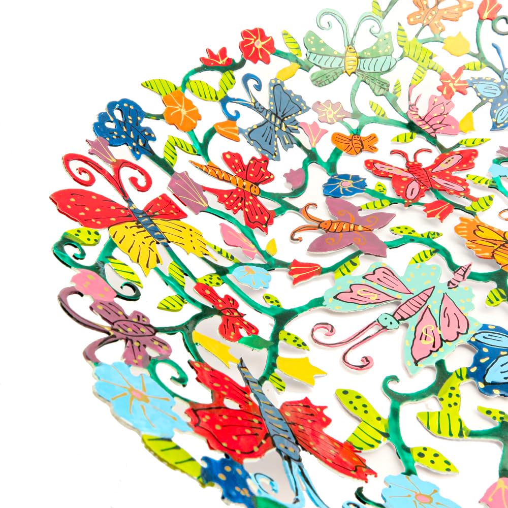 EMANUEL Yair Decorative Metal Fruit Bowl | Vibrant Hand Painted Bowl | Hangable Centerpiece Bowl for Home Decor and Gifting | Judaica Art (14 inch, butterflies)