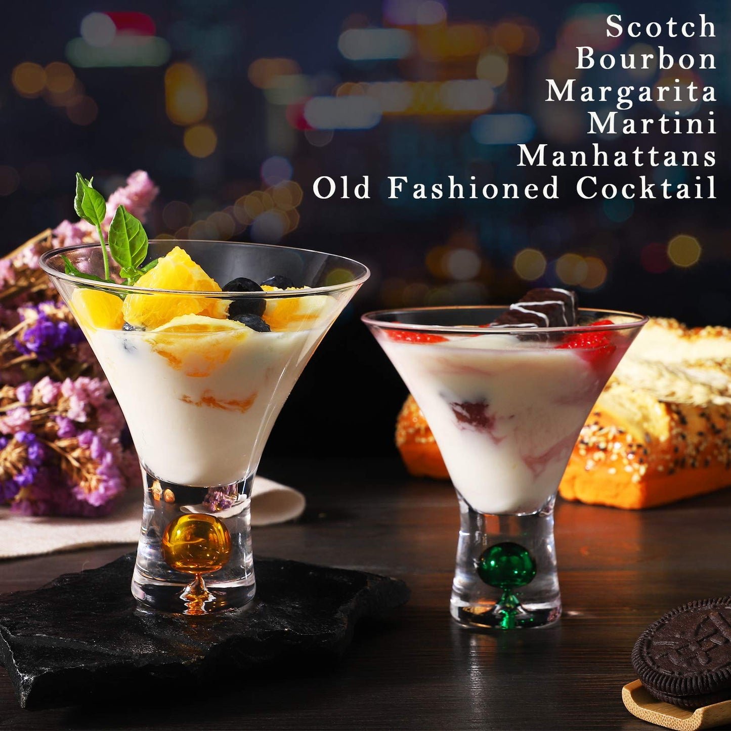 GBESTWOOW Martini Glasses Set of 4 - Christmas Gift Stemless Crystal Margarita Glasses 6oz Hand Blown Colored Cocktail Glasses Great for Martini, Margarita - Color Will Not Leak Off-Hand Wash Only