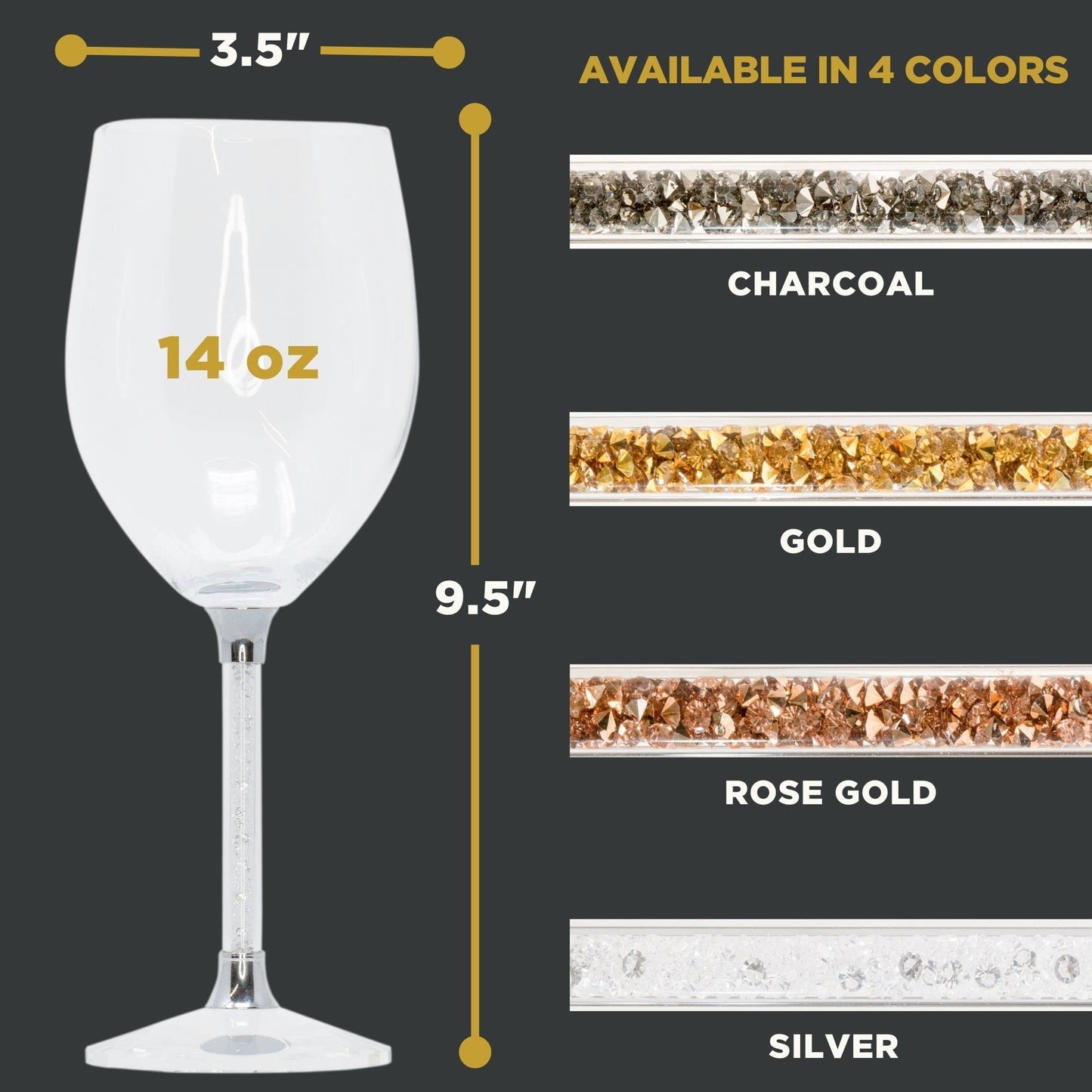 Sparkles Home Vetrina Stem Wine Glass, Sophisticated Crystal Glassware, Faceted Base, Red, White, Rosé, For Celebration Dining Table Setting, Event, Wedding, Silver, Set of 2 in Gift Box