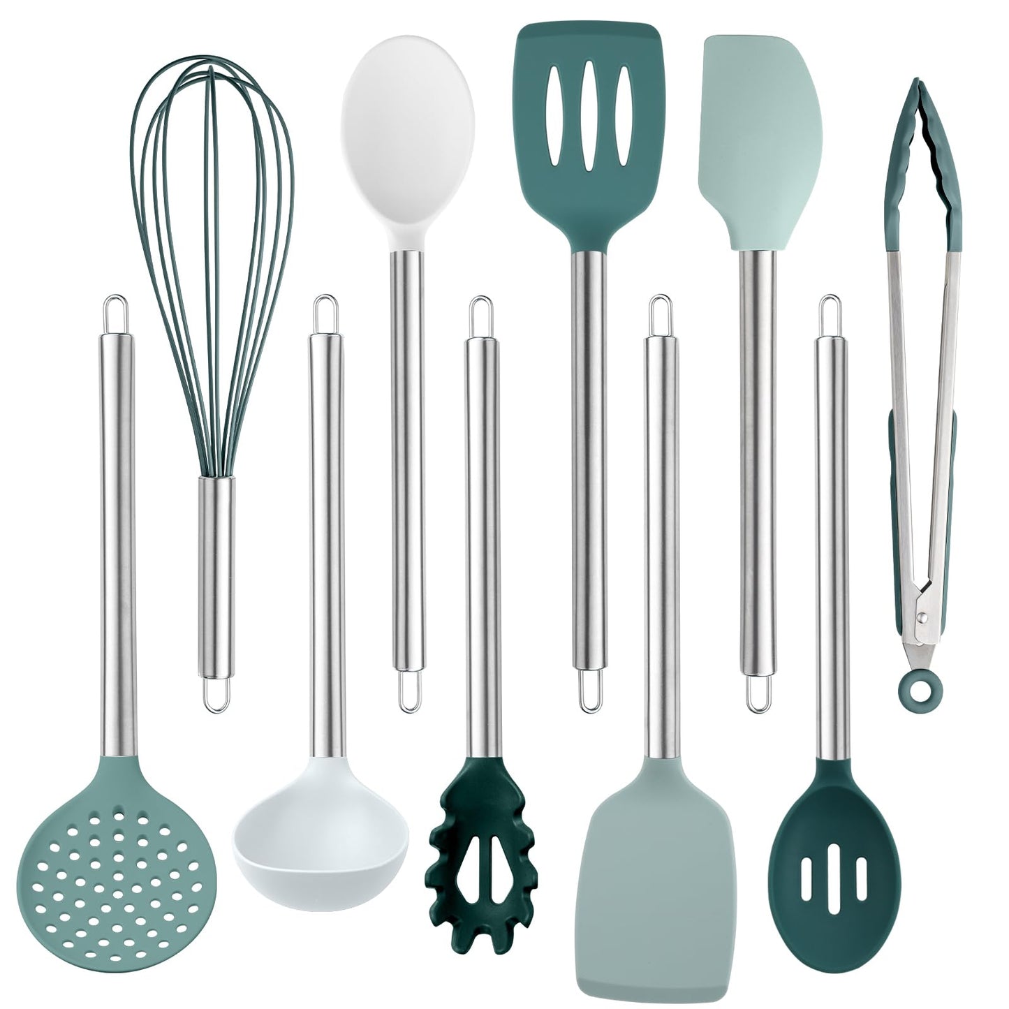 Teal COOK WITH COLOR Silicone Cooking Utensils, Kitchen Utensil Set, Easy to Clean Silicone Kitchen Utensils, Cooking Utensils for Nonstick Cookware, Kitchen Gadgets Set, 10 Pieces, Teal