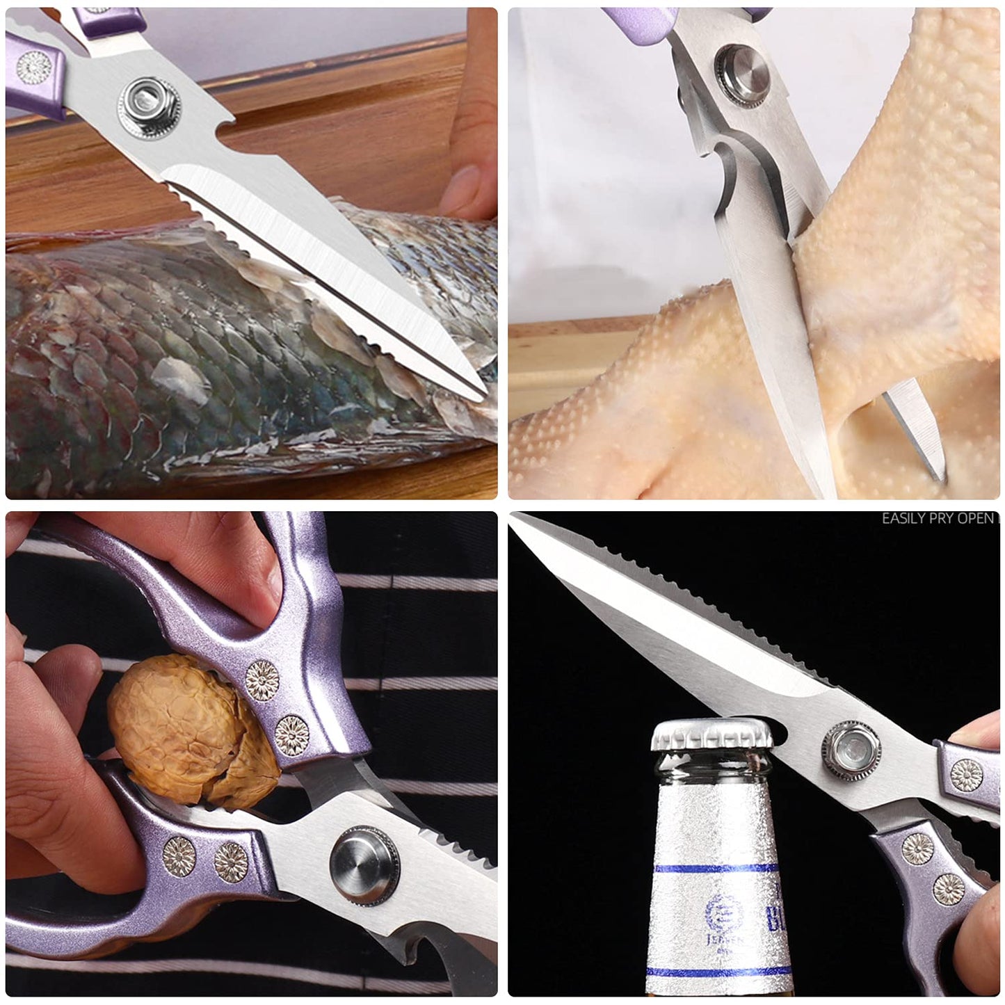 Sharp, Heavy Duty Kitchen Shears Dishwasher Safe, Kitchen Accessories Cooking Shears for Kitchen Meat Chicken Fish Poultry Herb Bread (Purple)