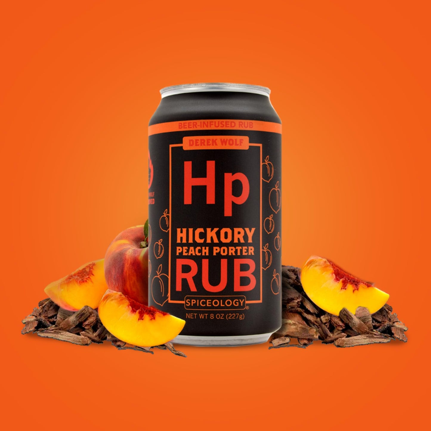 Spiceology & Derek Wolf - Hickory Peach Porter - Beer-Infused Barbecue Rubs, Spices and Seasonings - Use On: Chicken, Ribs, Salmon, Duck, Veggies or Marinades - 8 oz Can with Resealable Lid