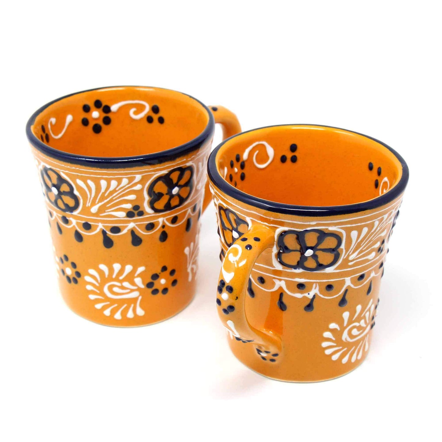 Global Crafts Encantada Handmade Hand-Painted Authentic Mexican Pottery Mugs (2-Pack, Mango)