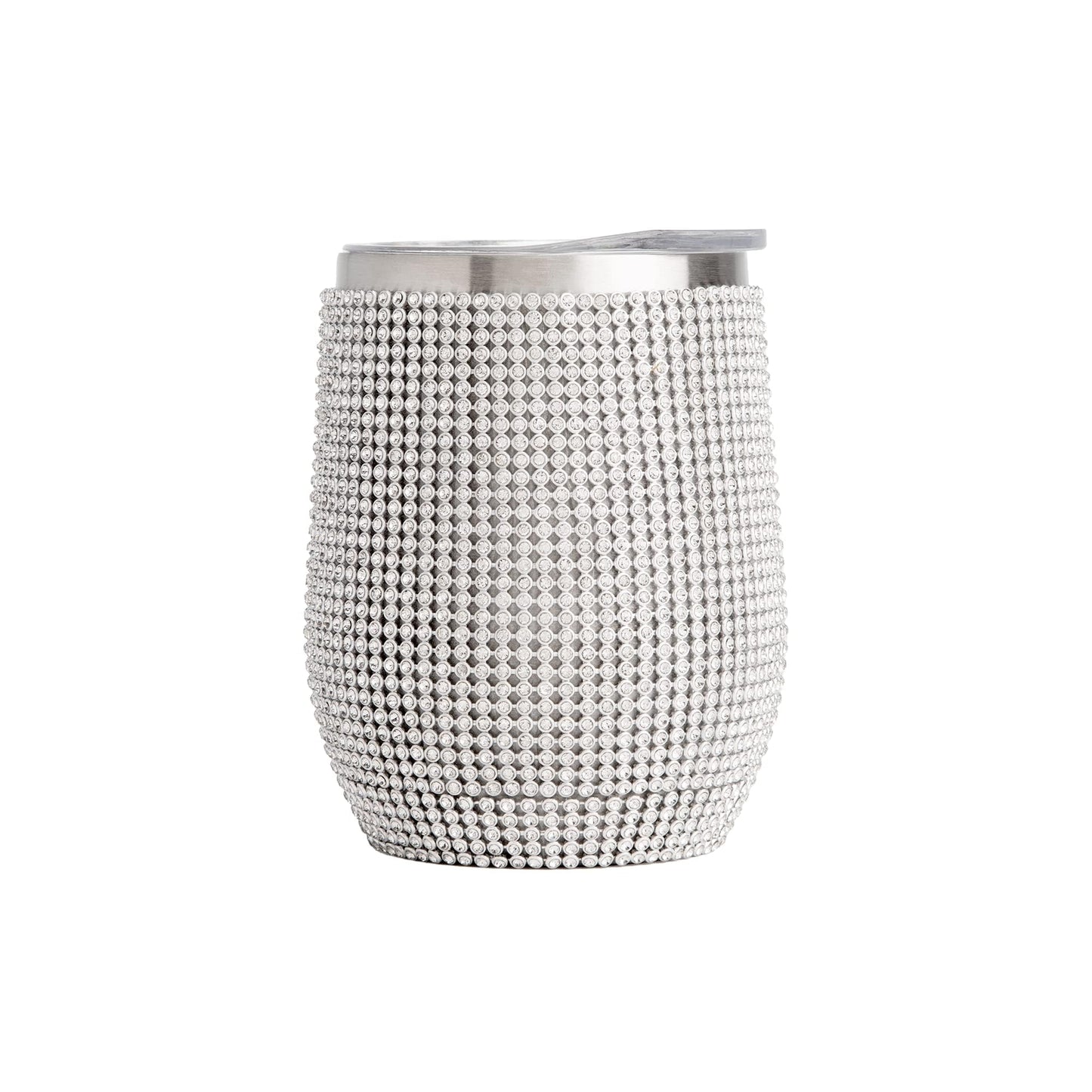Paris Hilton Diamond Bling Wine Tumbler, Vacuum Insulated Stainless Steel with Easy Sip Lid, Bedazzled with Over 2500 Rhinestones, 12-Ounce, Silver