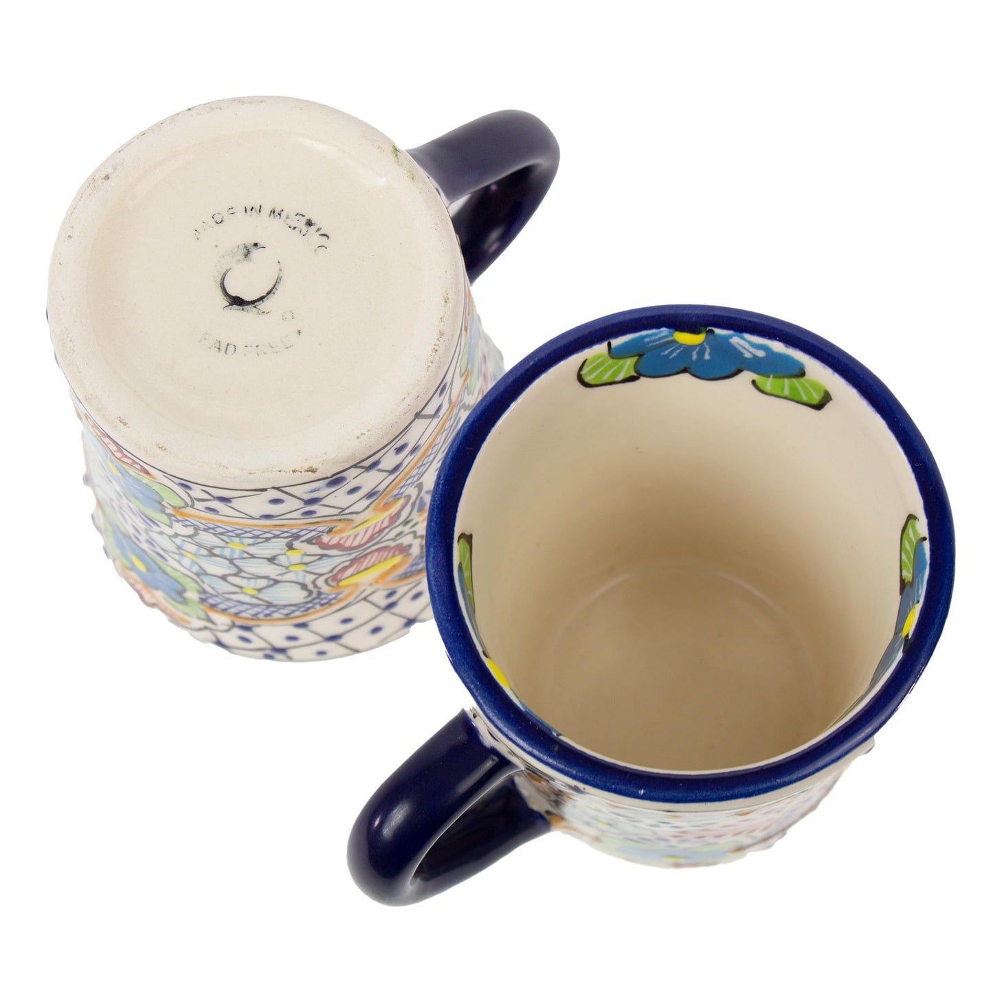 Global Crafts Encantada Handmade Hand-Painted Authentic Mexican Pottery Mugs (Multi Blue Green)