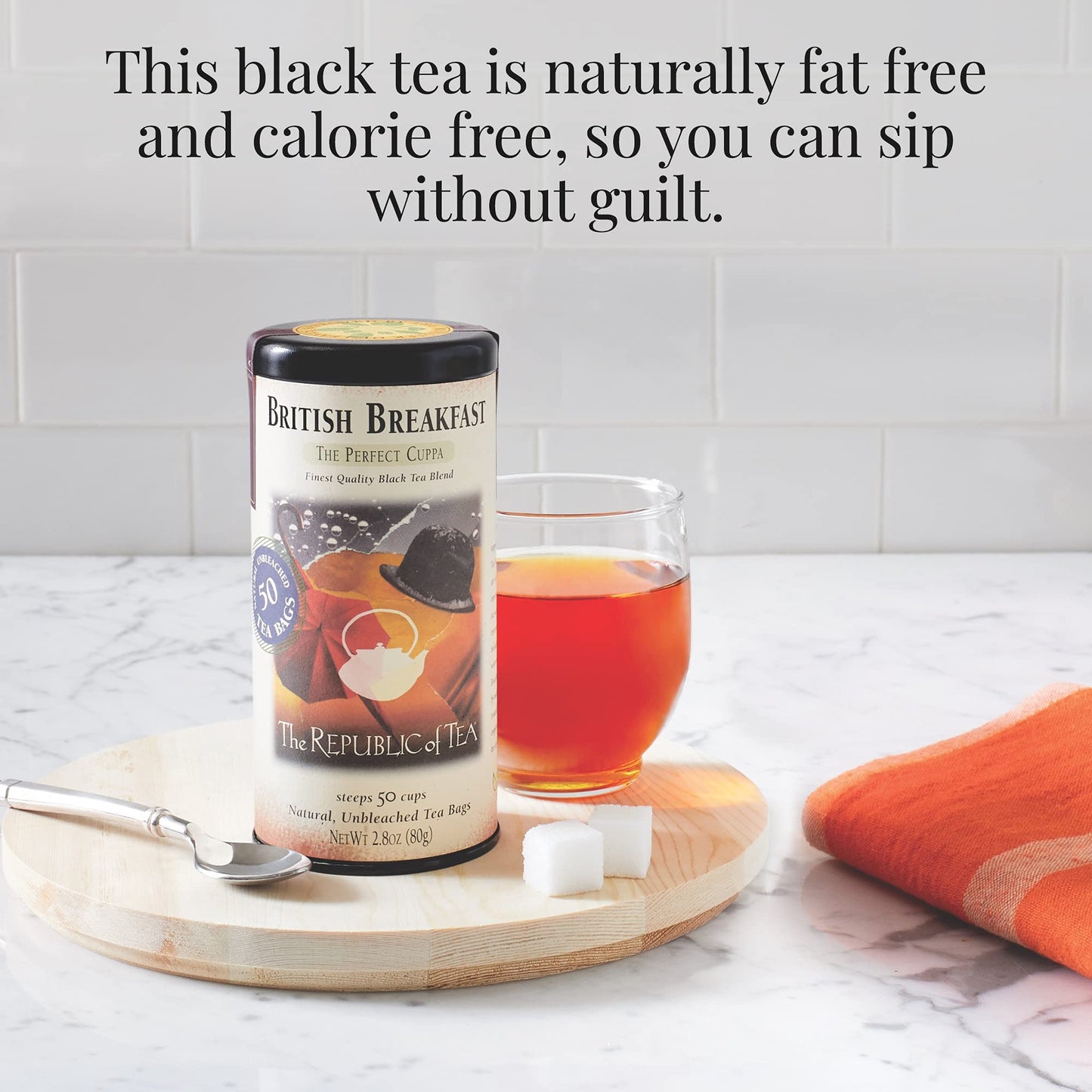 The Republic of Tea British Breakfast Tea 2.8 oz Tin, 50 Tea Bags, Gourmet Black Tea | Caffeinated