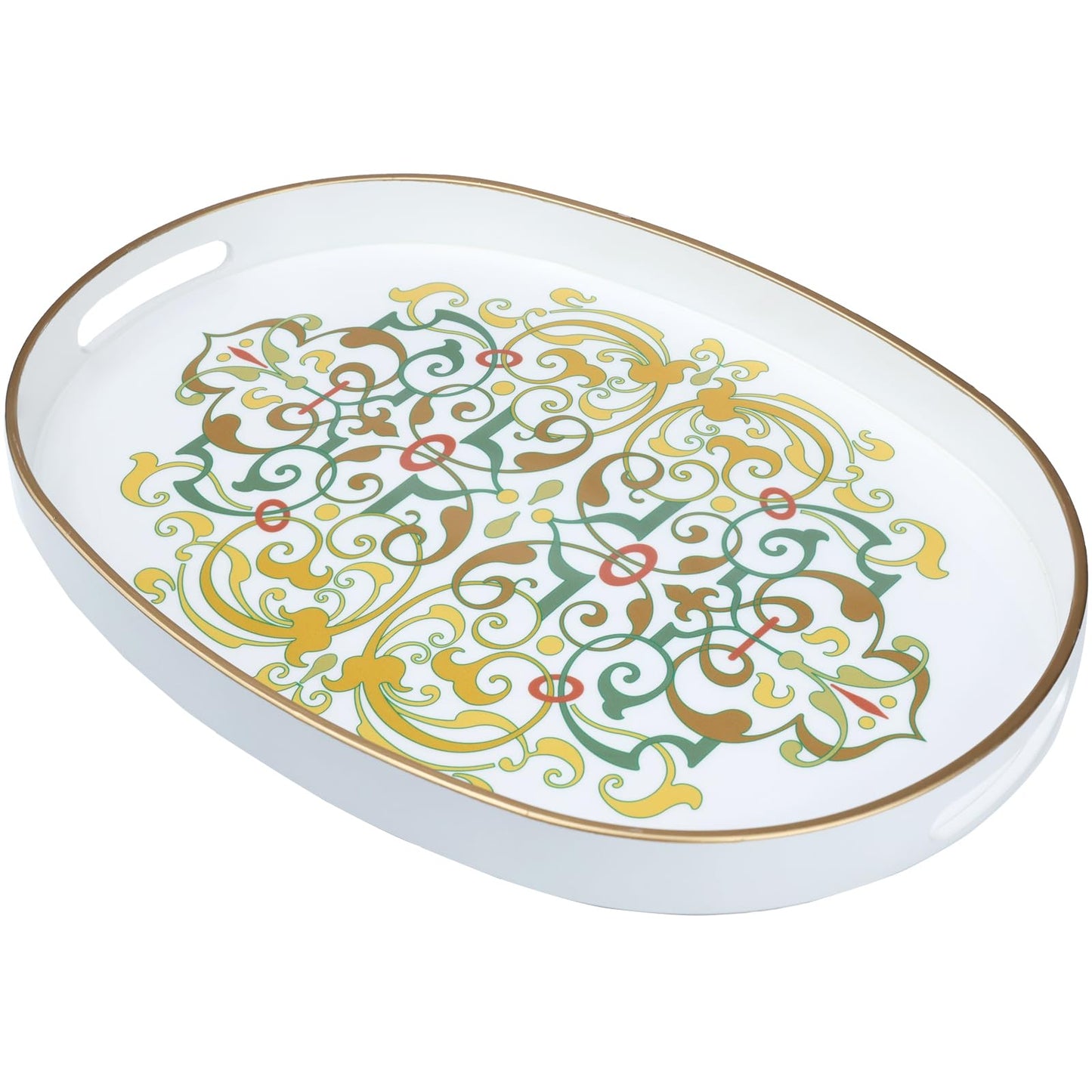 Omuriko Oval Plastic Serving Tray with Handles, Elegant Decorative Tray for Coffee Table, Ottoman, Living Room, Kitchen, and Outdoor Use