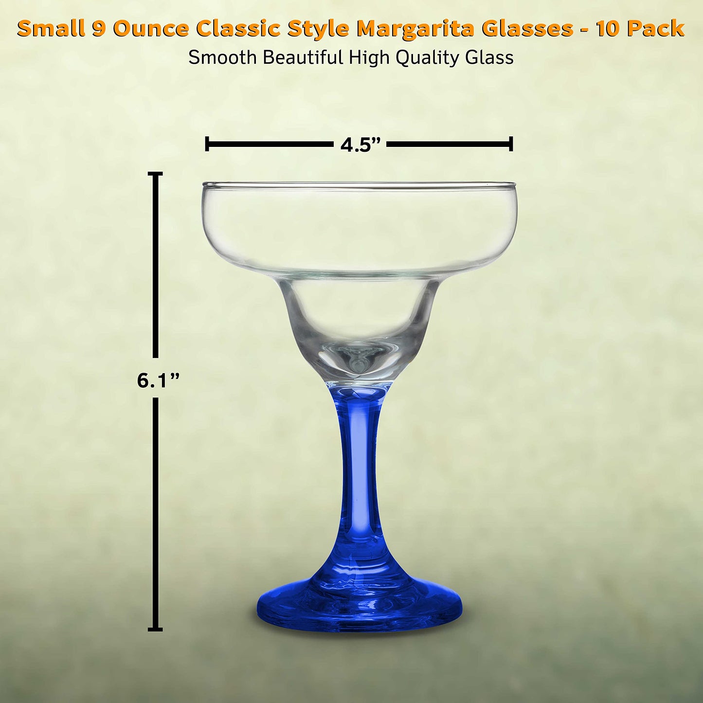 DISCOUNT PROMOS 10 Margarita Glasses Set, 9 oz. - Classic, Smooth, Barware, Glassware - Blue