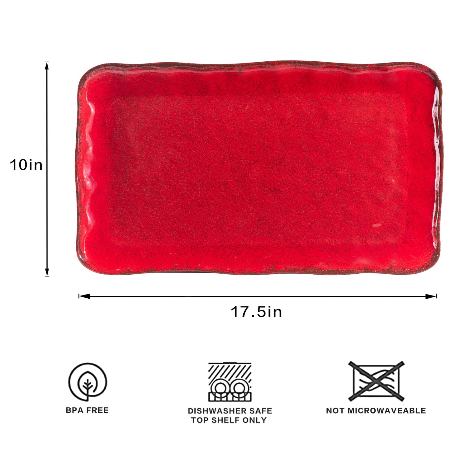 Crimson Red Melamine Platters for Serving Food, Colored Serving Trays, 17.5 x 10 Rectangular Turkey Serving Tray, Set of 2, Perfect for Outdoor, Christmas Parties, Restaurant, Dishwasher Safe