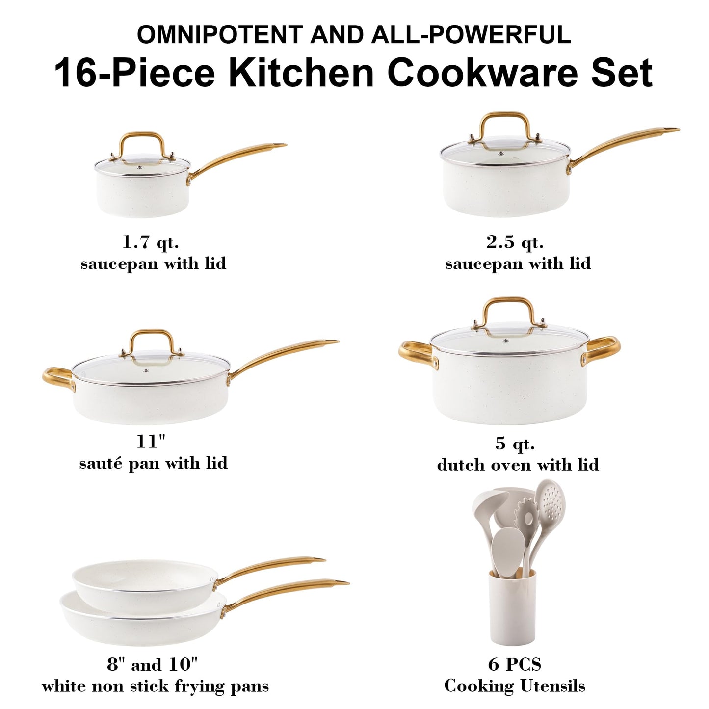 Ceramic Pots and Pans Set Nonstick - Kitchen Cookware Sets Non Toxic Cookware Set With Dutch Oven, Frying Pan Set, Saucepan, Sauté Pan, Cooking Utensils Set, White Gold Pans for Cooking Pot Set Gifts