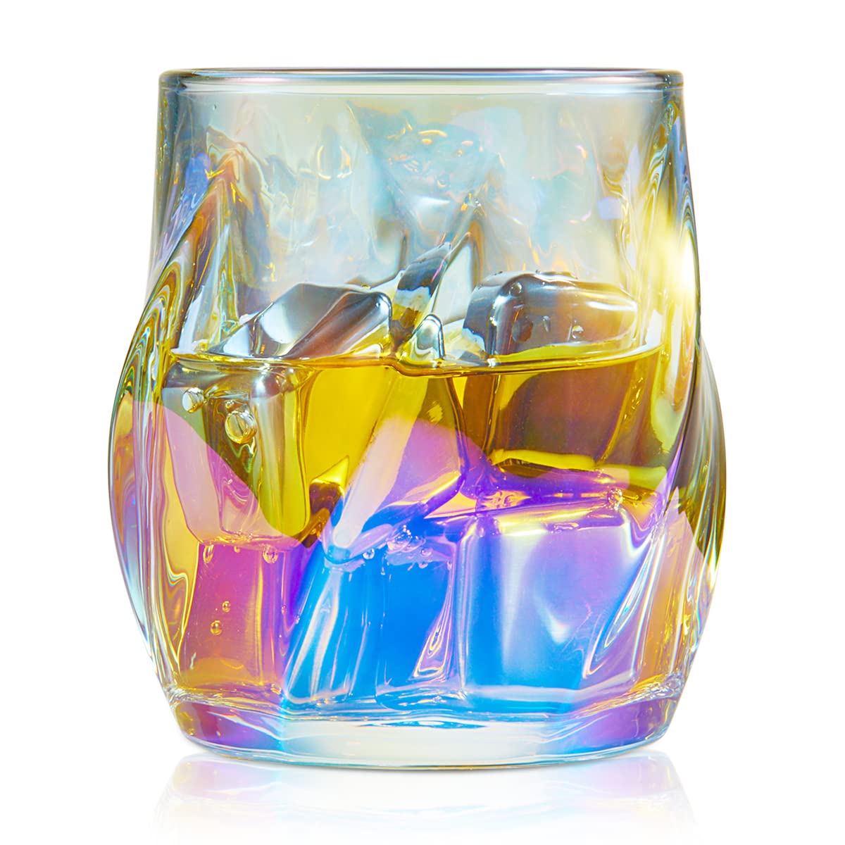 ANBFF Whiskey Glasses Set of 2, Colorful Rock Glass, 8.5 OZ Drinking Glasses, Creative Twisted Crystal Old Fashioned Tumbler for Bourbon, Scotch, Cocktail, Tequila, Wine, Rum