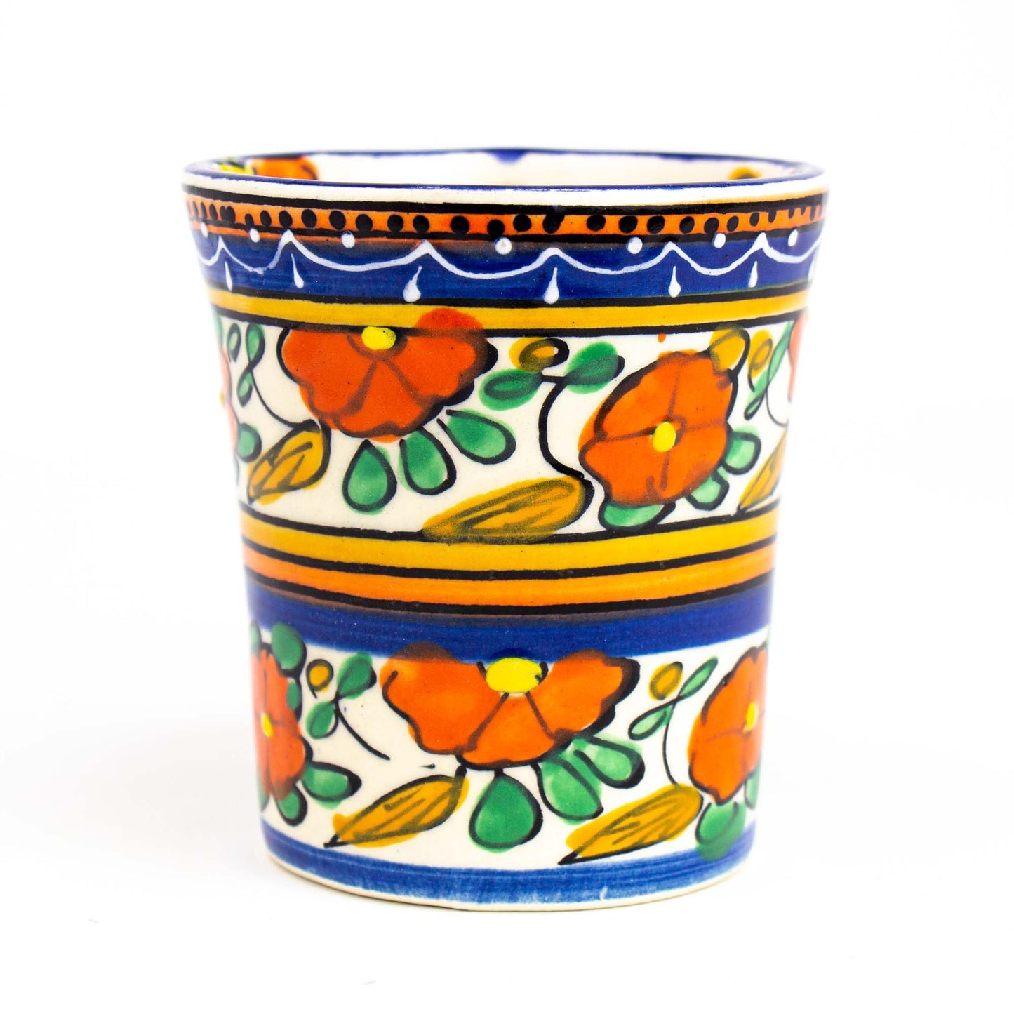 Global Crafts Encantada Handmade Hand-Painted Authentic Mexican Pottery Mugs (Orange Flower X2)