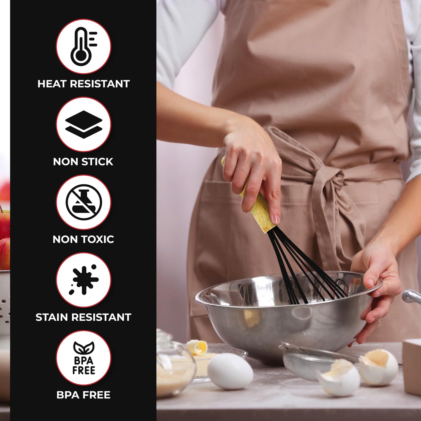 Black 50-Piece Silicone Kitchen Utensils Set - Mothers's Day Gifts for Mom Wife Complete Kitchen Set 800°F Heat-Resistant Non-Stick Premium Silicone Cooking Utensils W Wooden Handles Gifts For Mothers