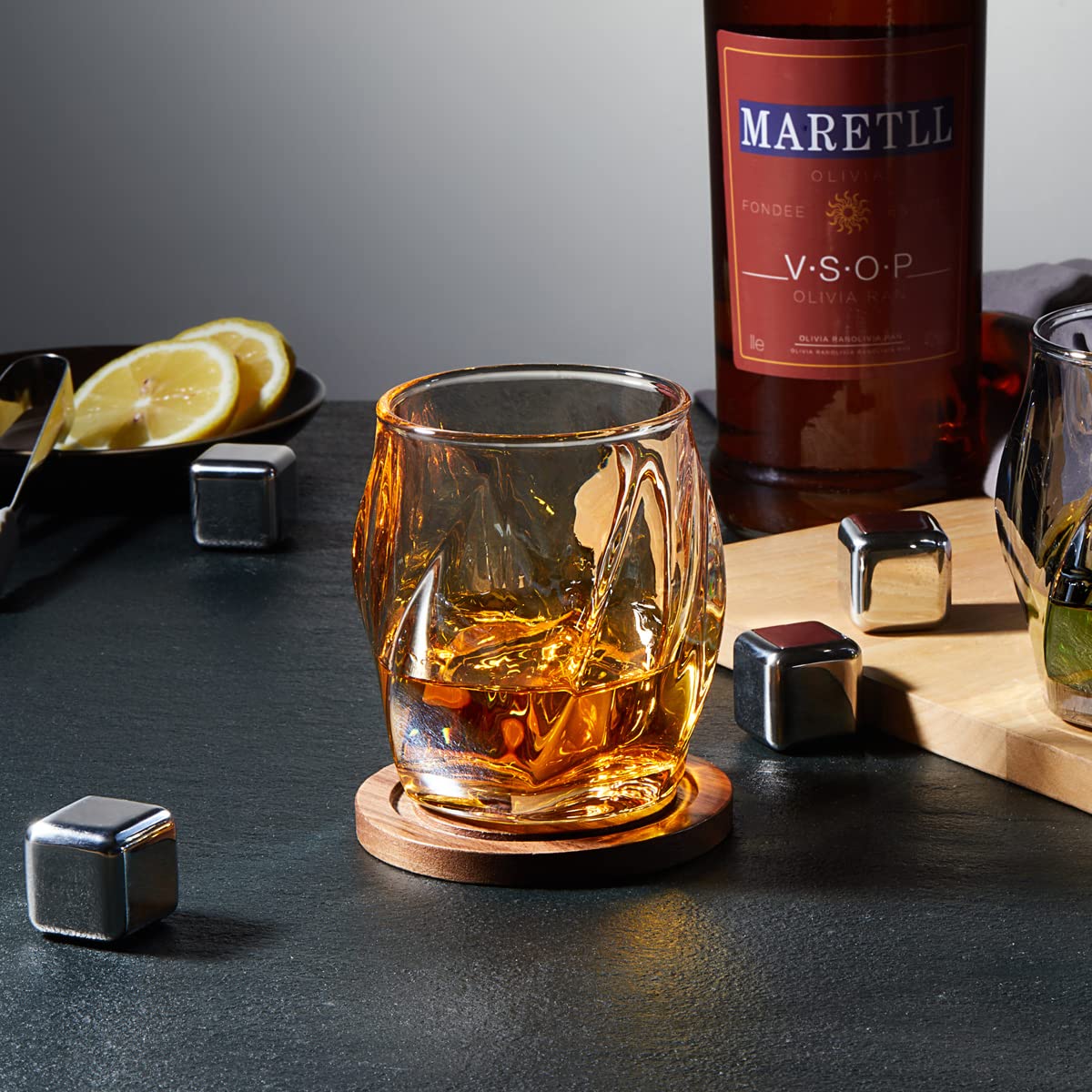 ANBFF Whiskey Glasses Set of 2, Rocks Glass, 8.5 OZ Drinking Glasses, Creative Twisted Crystal Old Fashioned Cocktail Glass Tumbler for Bourbon, Scotch, Tequila, Cognac, Rum