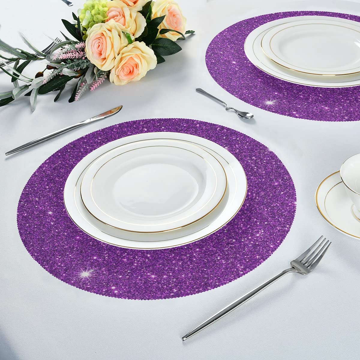 Placemats Purple Placemats Purple Dark Sparkly Glitter Shinning Place Mat Set of 4 Table Mats 15.4 inch for Kitchen Dining Table Holiday Party
