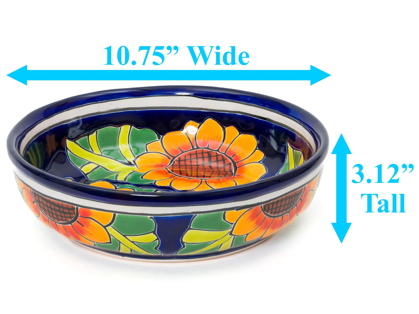 Enchanted Talavera Ceramic Hand-Painted Large Serving Bowl Pasta Bowl Fruit Bowl Salad Bowl Party Platter Holiday Bakeware Dish (Sunflower)