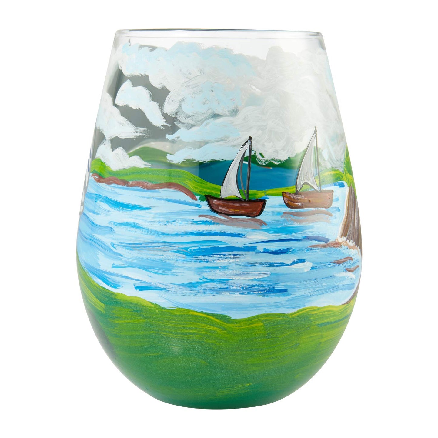 Enesco Designs by Lolita Adirondack Hand-Painted Artisan Stemless Wine Glass, 1 Count (Pack of 1), Multicolor