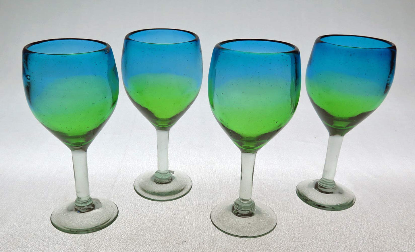 Eye4Art Wine glasses, Hand Blown, Turquoise and Green Fade, 10 oz