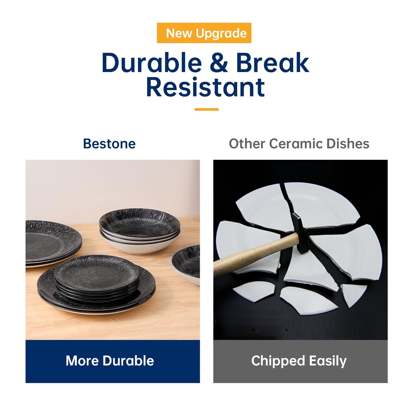 Bestone Plates and Bowls Sets,12 Pieces Round Porcelain Dinnerware Sets,Dishes, Plates, Dishware Sets,Chip Resistant Ceramic Dish Set Dining Dinner Ware Service for 4,Starry Sky Black