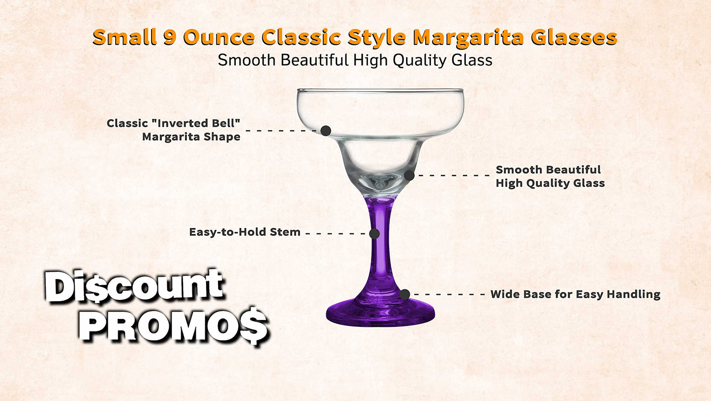 DISCOUNT PROMOS 10 Margarita Glasses Set, 9 oz. - Classic, Smooth, Barware, Glassware - Purple