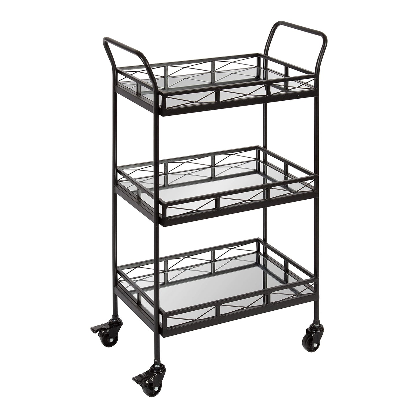 Kate and Laurel Ketia Modern Metal Bar Cart, 23 x 13 x 34, Black, Glamorous Three Tier Bar Cart for Display and Storage