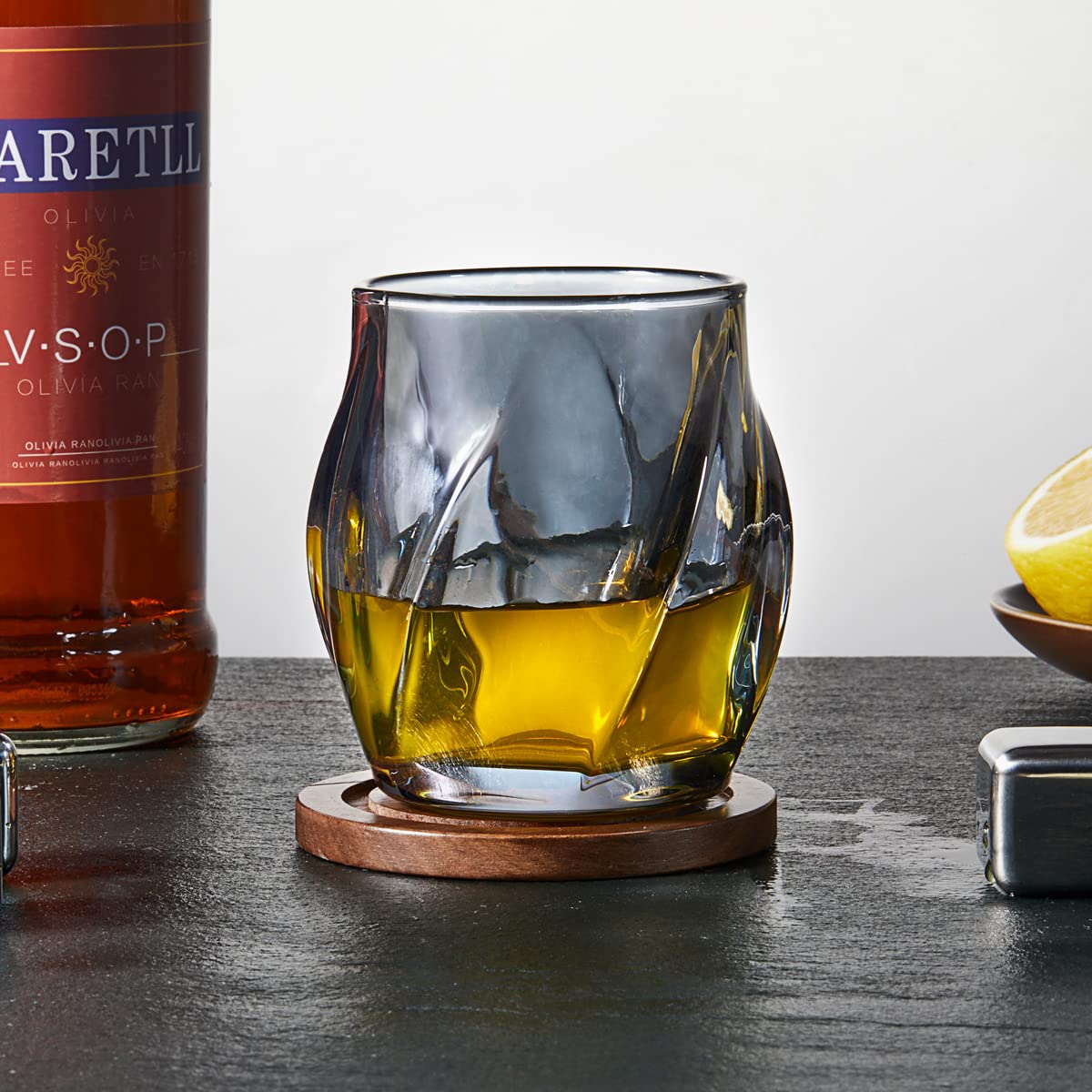 ANBFF Whiskey Glasses Set of 2, Rocks Glass, 8.5 OZ Drinking Glasses, Creative Twisted Crystal Old Fashioned Cocktail Glass Tumbler for Bourbon, Scotch, Tequila, Cognac, Rum