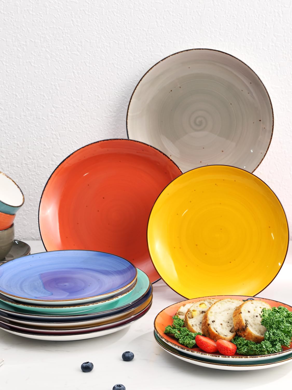 Yedio Dinner Plates, 10.4 Inch Porcelain Plates for Salad, Dessert, Appetizer, Pasta, Kitchen Serving Round Dishes, Microwave, Oven, Dishwasher Safe, Modern Colorful, Hand Painted, Set of 6