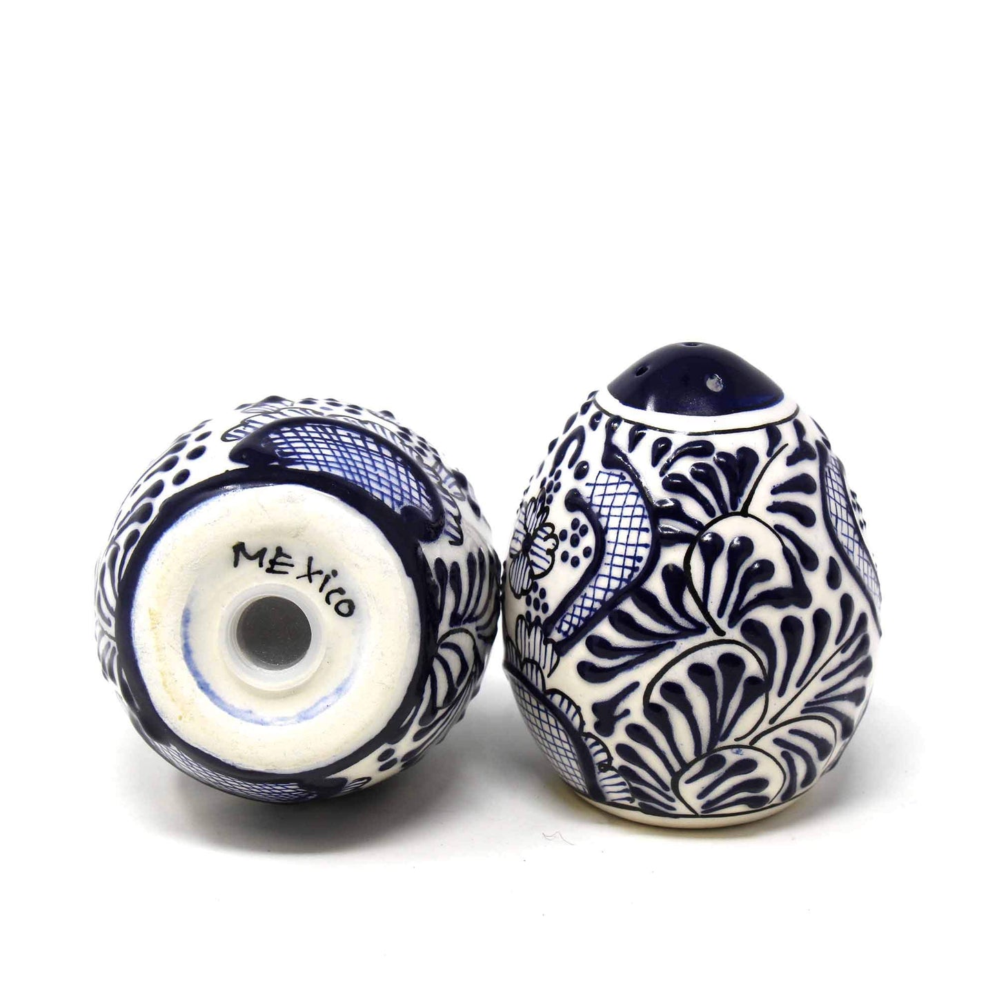 Global Crafts Encantada Handmade Hand-Painted Authentic Mexican Pottery, Salt and Pepper Shaker Set, Blue Flower (MC085F-K2)