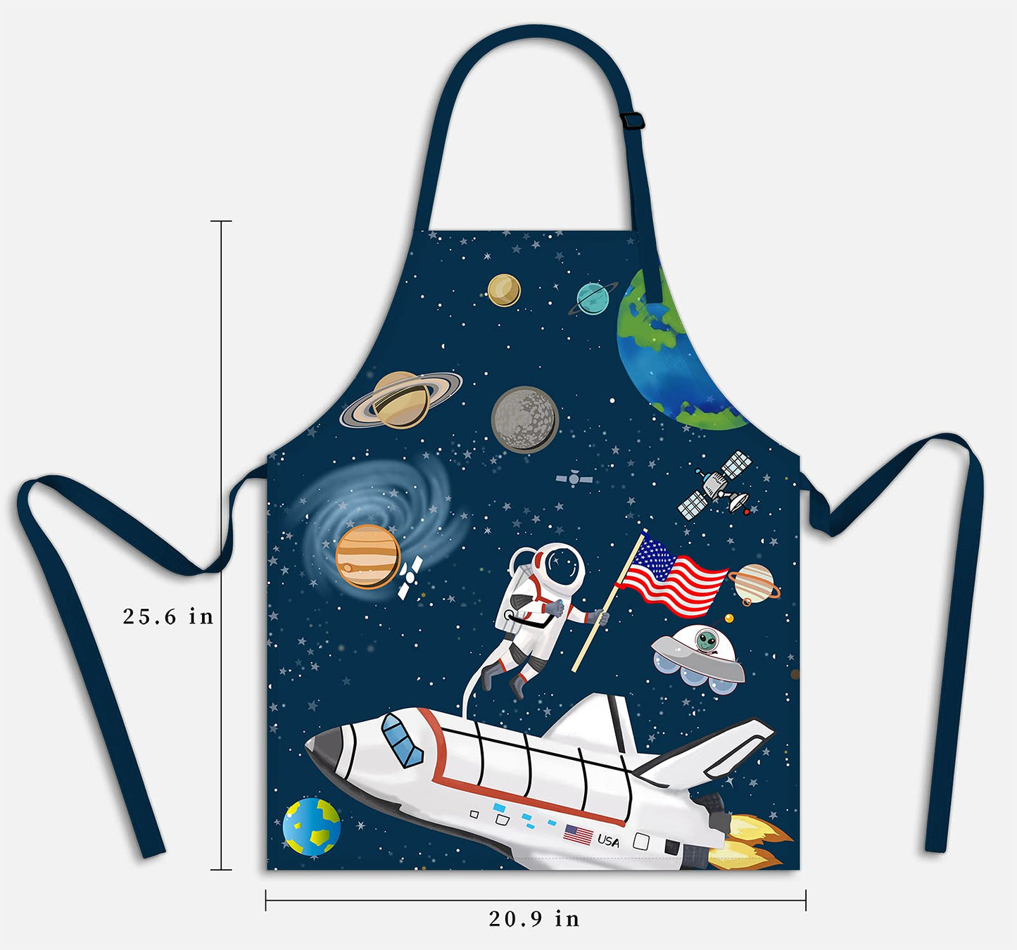 Kids Apron for Cooking or Crafts with Adjustable Neck Strap - Beach, Space or Dinosaur Theme