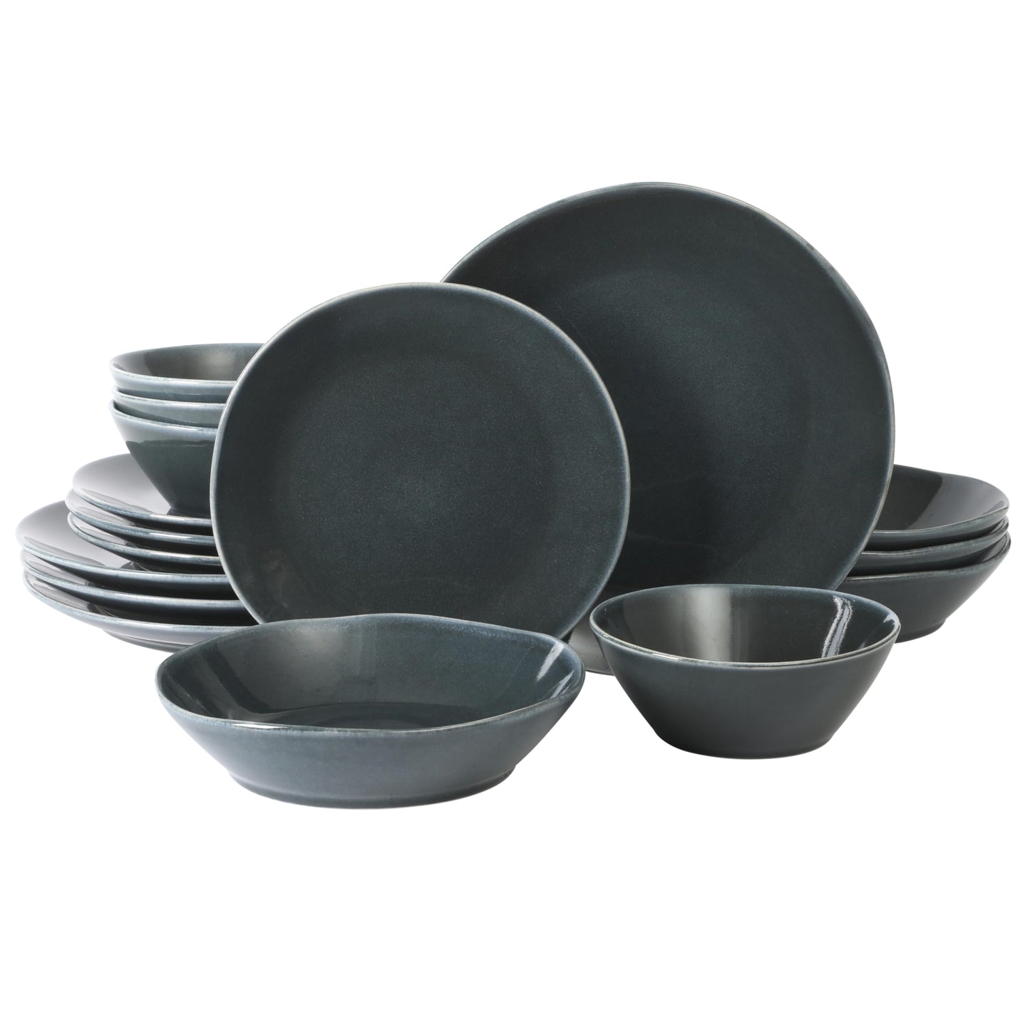 Bloomhouse - Oprah's Favorite Things - Montecito Breeze 16 Piece (Service for 4) Double Plates and Bowls Stoneware Reactive Glaze Dinnerware Set - Laguna Dawn