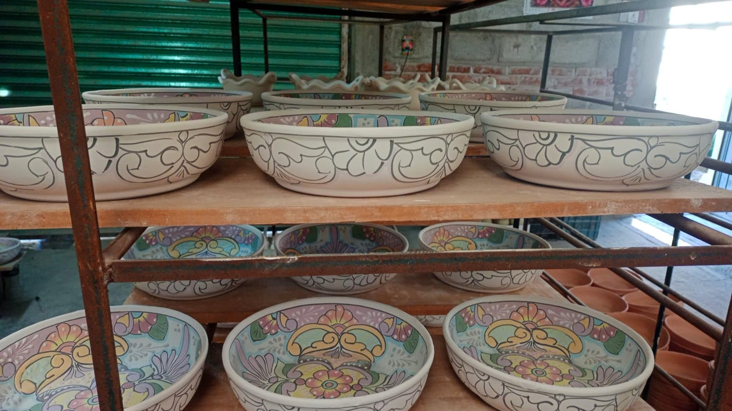 Mexican Talavera Pottery Large Serving Bowl, Handpainted Ceramic Pasta Bowl, Fruit Bowl, Hand Crafted Decorative Bowl for Salad Party Serving Bakeware Handmade Mexico Kitchen Art Unique Gift Platter