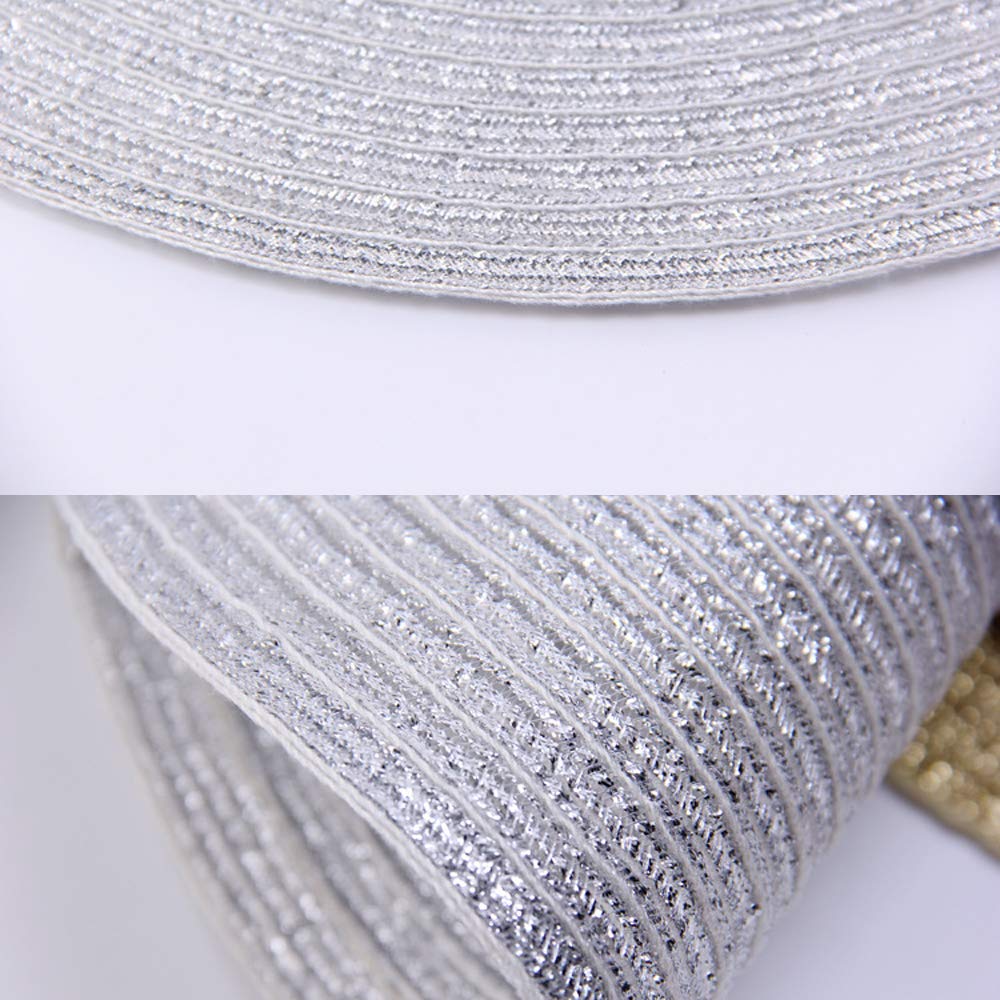 SHACOS Glitter Round Braided Placemats Set of 6 Sparkle Bling Placemats Glitz Table Mats for Home Holiday Party Wedding Festive Table Decoration (6, Silver)