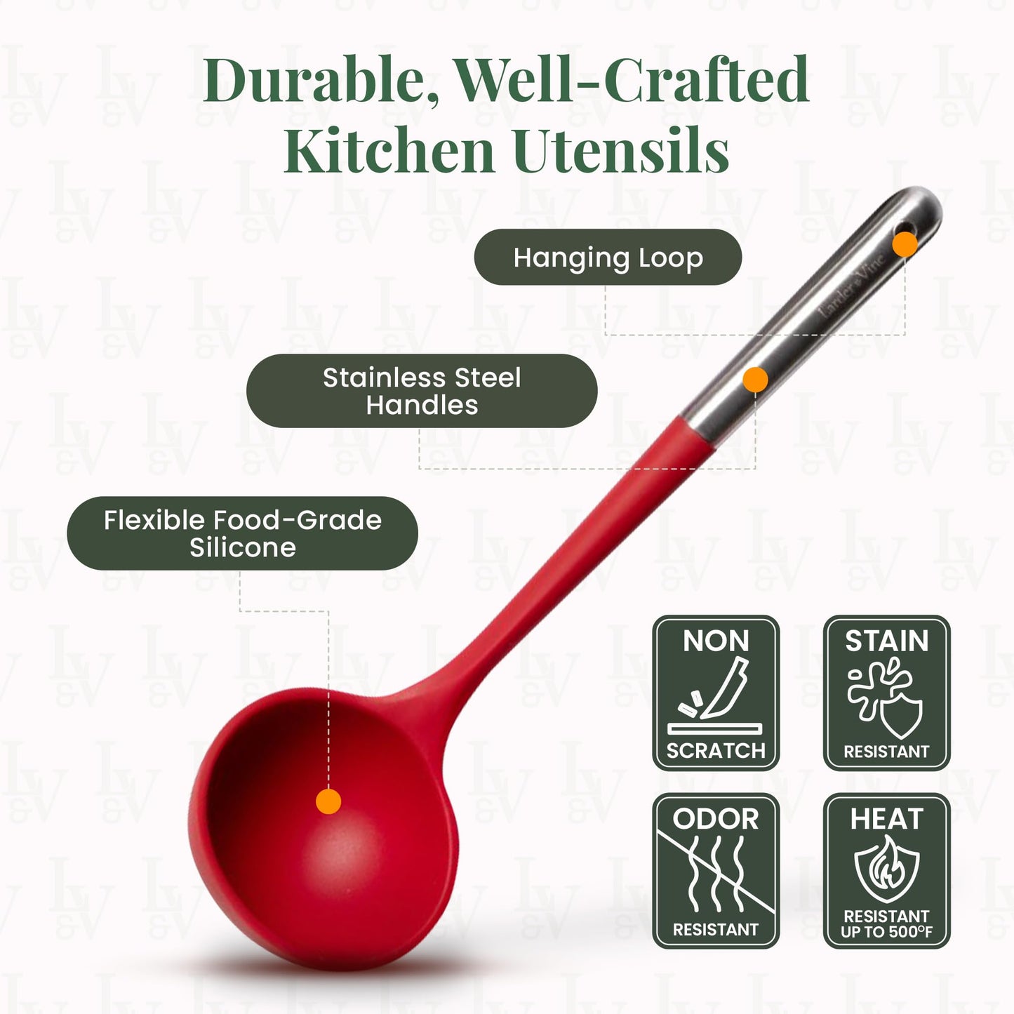 Cabernet 12-Piece Silicone Cooking Utensils Set | Silicone Utensils with Stainless Steel Handle and Ceramic Holder | Kitchen Utensils Set | Dishwasher Safe Set of Kitchen Essentials | Cabernet