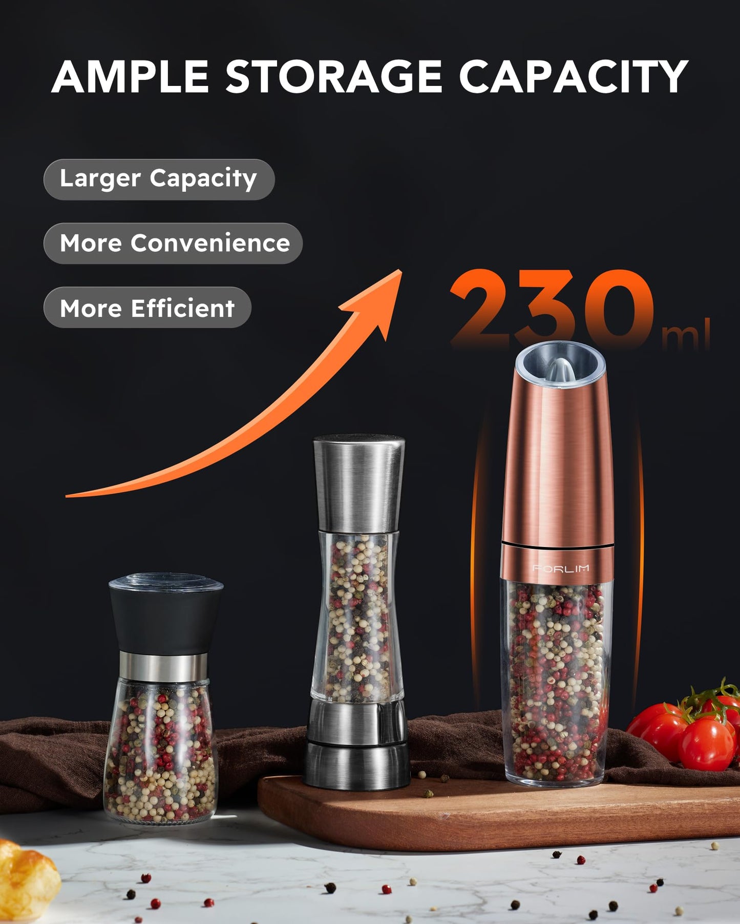 Upgraded 9 Oz. Capacity Electric Salt and Pepper Grinder Set, Battery Powered Salt Grinder Refillable, Automatic One Hand Operation Adjustable Coarseness, (Golden)
