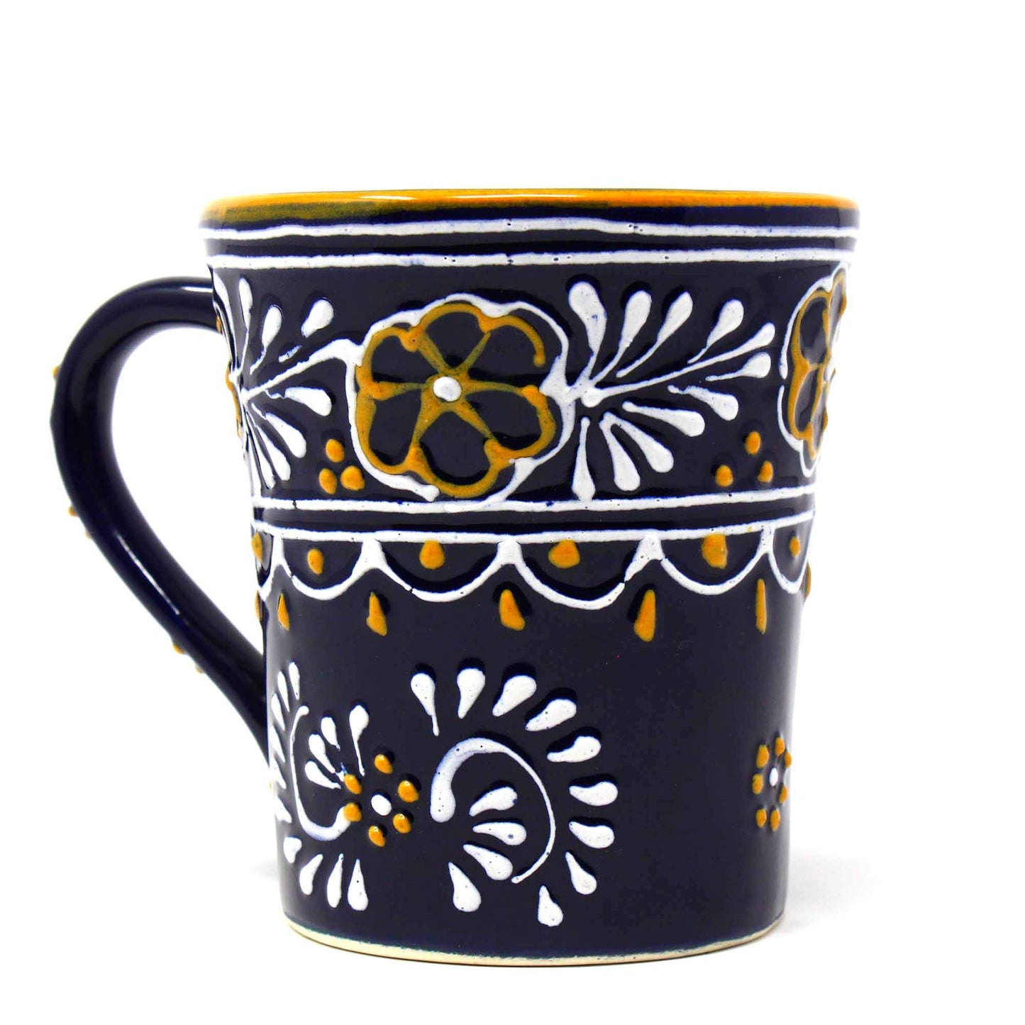 Global Crafts Encantada Handmade Hand-Painted Authentic Mexican Pottery Mugs (2-Pack, Blue Helecho)